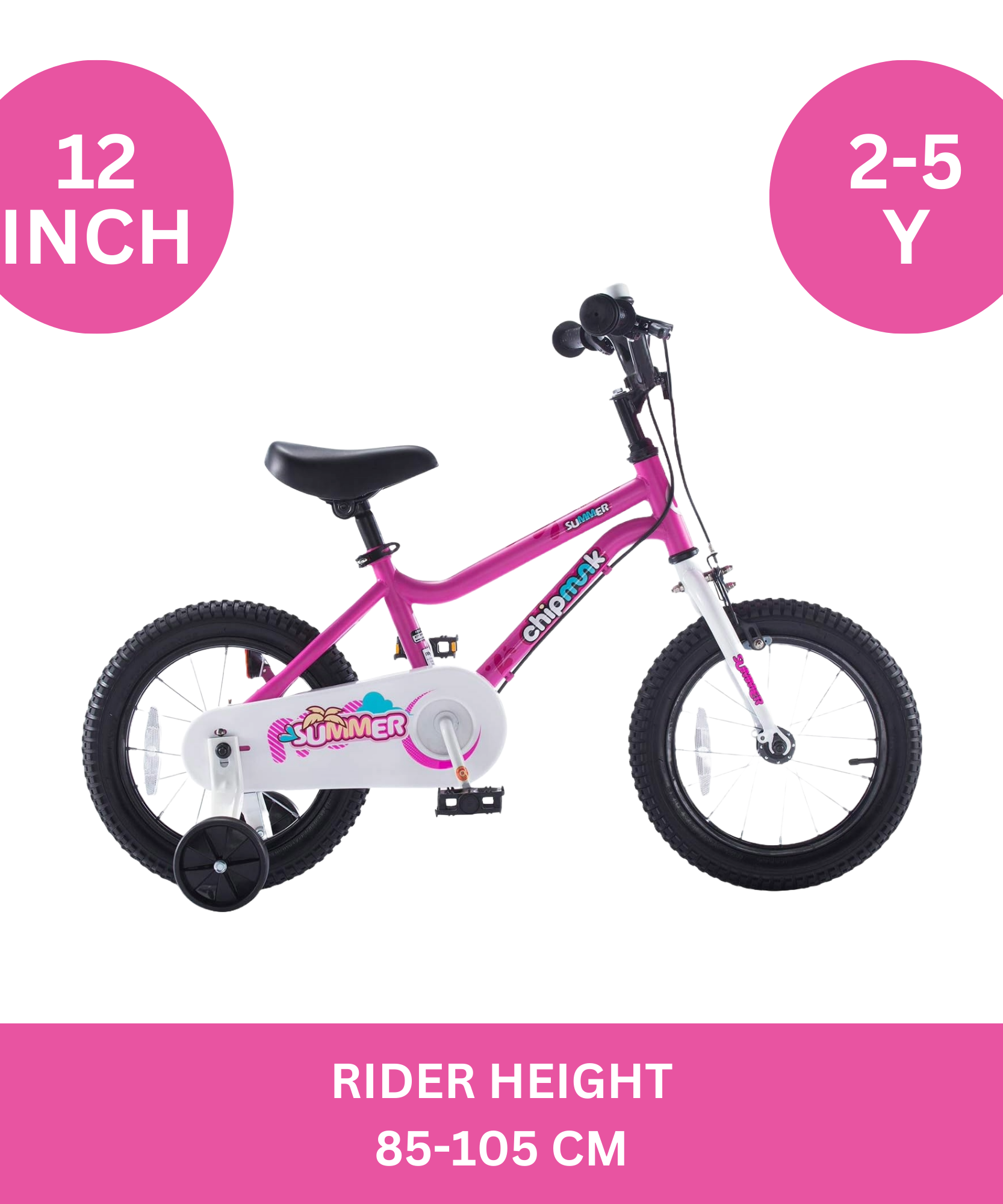 دراجة تشيبمنك إم كيه مقاس 12 بوصة بإطار فولاذي خفيف الوزن، ومقعد ومقبض قابلان للتعديل، وفرامل أمامية وخلفية، ودراجات أطفال مجمعة مسبقًا بنسبة 95% مع عجلات تدريب للأطفال من عمر 2 إلى 5 سنوات، لون أسود