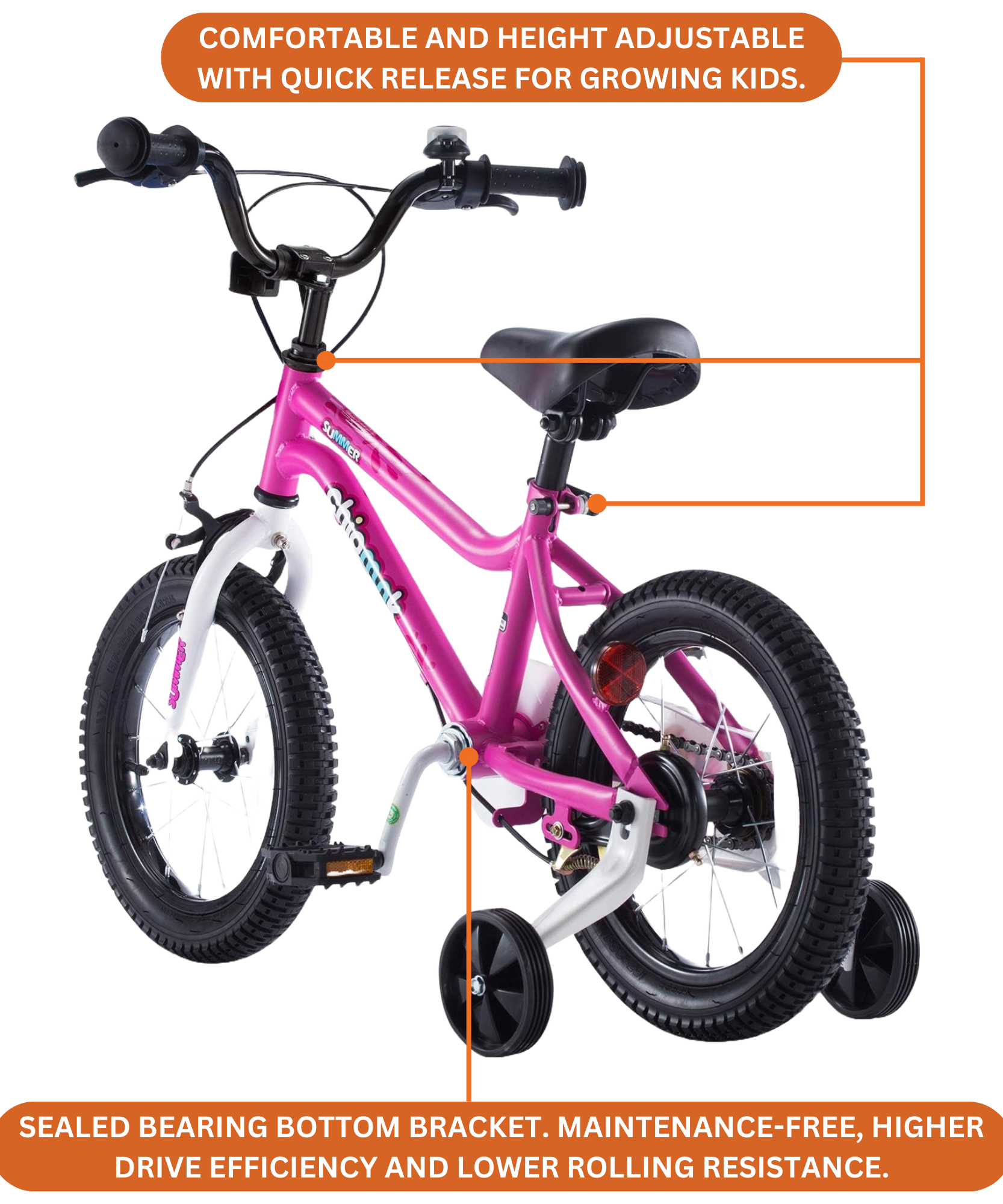 Chipmunk MK 16 Inch Bicycle with Lightweight Steel Frame, Adjustable Seat and Handle, Front + Rear Brakes, 95% Pre-Assembled Kid's Bikes with Training Wheels for Children 4-7 Years Old, Pink