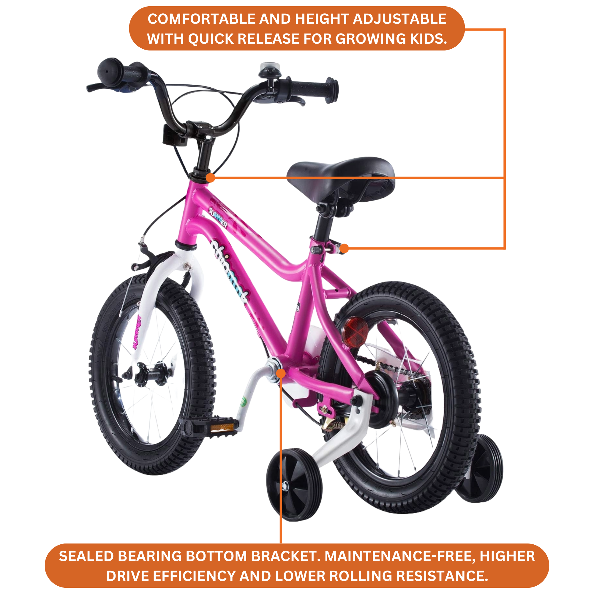 Chipmunk MK 16 Inch Bicycle with Lightweight Steel Frame, Adjustable Seat and Handle, Front + Rear Brakes, 95% Pre-Assembled Kid's Bikes with Training Wheels for Children 4-7 Years Old, Pink