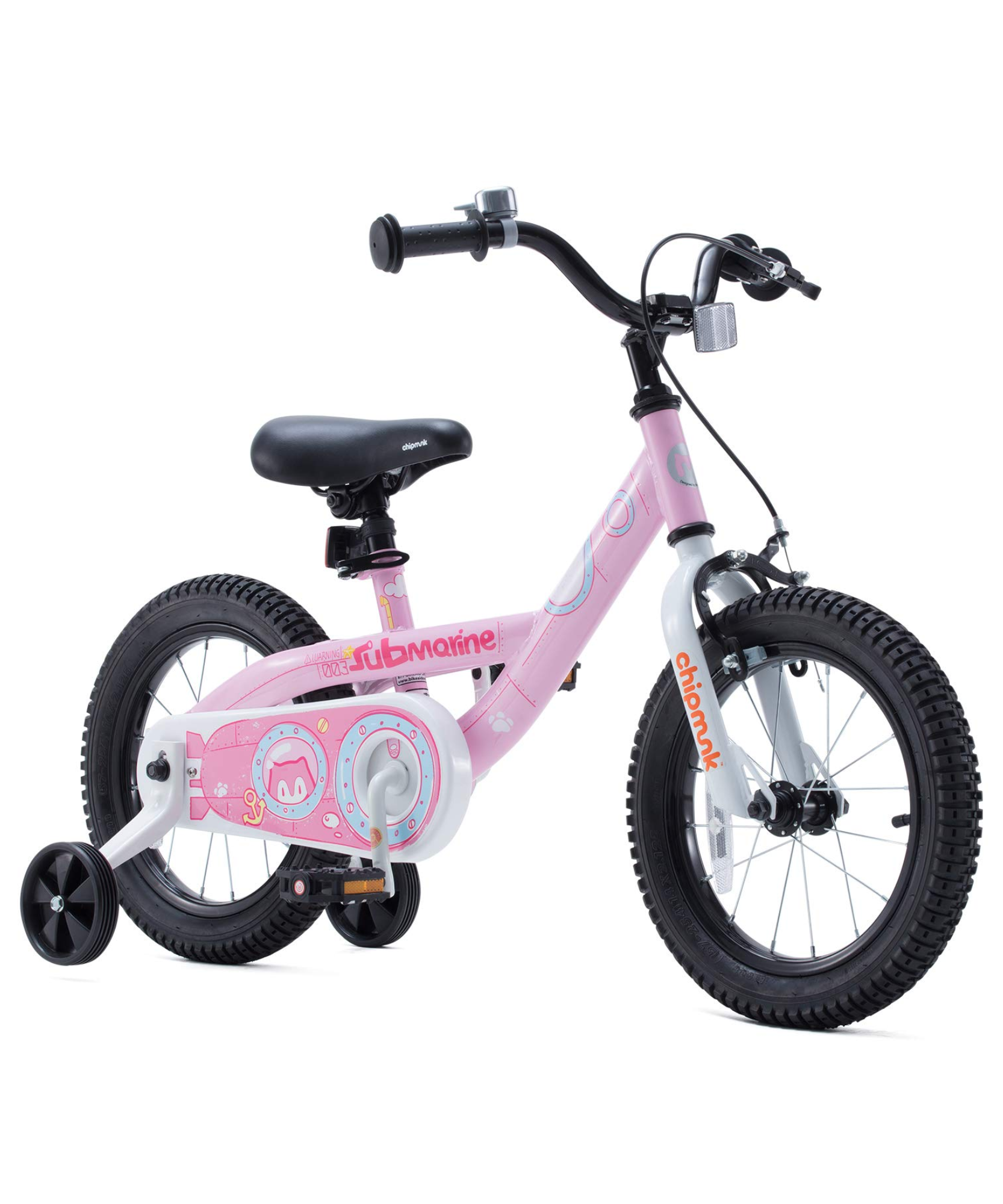 Chipmunk Submarine 16 Inch Bicycle with Lightweight Steel Frame, Adjustable Seat and Handle, Front + Rear Brakes, 95% Pre-Assembled Kid's Bikes with Training Wheels for Children 4-7 Years Old, Pink