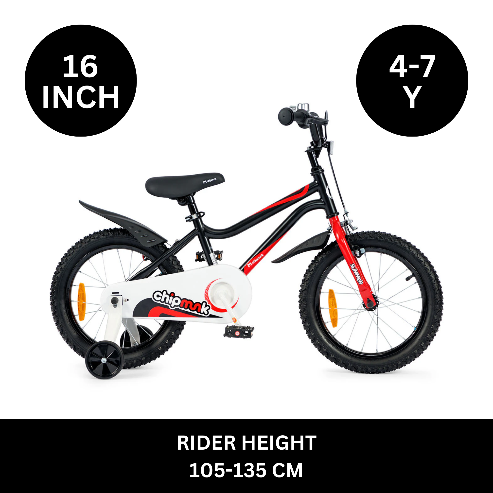 دراجة تشيبمنك إم كيه مقاس 16 بوصة بإطار فولاذي خفيف الوزن، ومقعد ومقبض قابلان للتعديل، وفرامل أمامية وخلفية، ودراجات أطفال مجمعة مسبقًا بنسبة 95% مع عجلات تدريب للأطفال من سن 4 إلى 7 سنوات، لون أسود