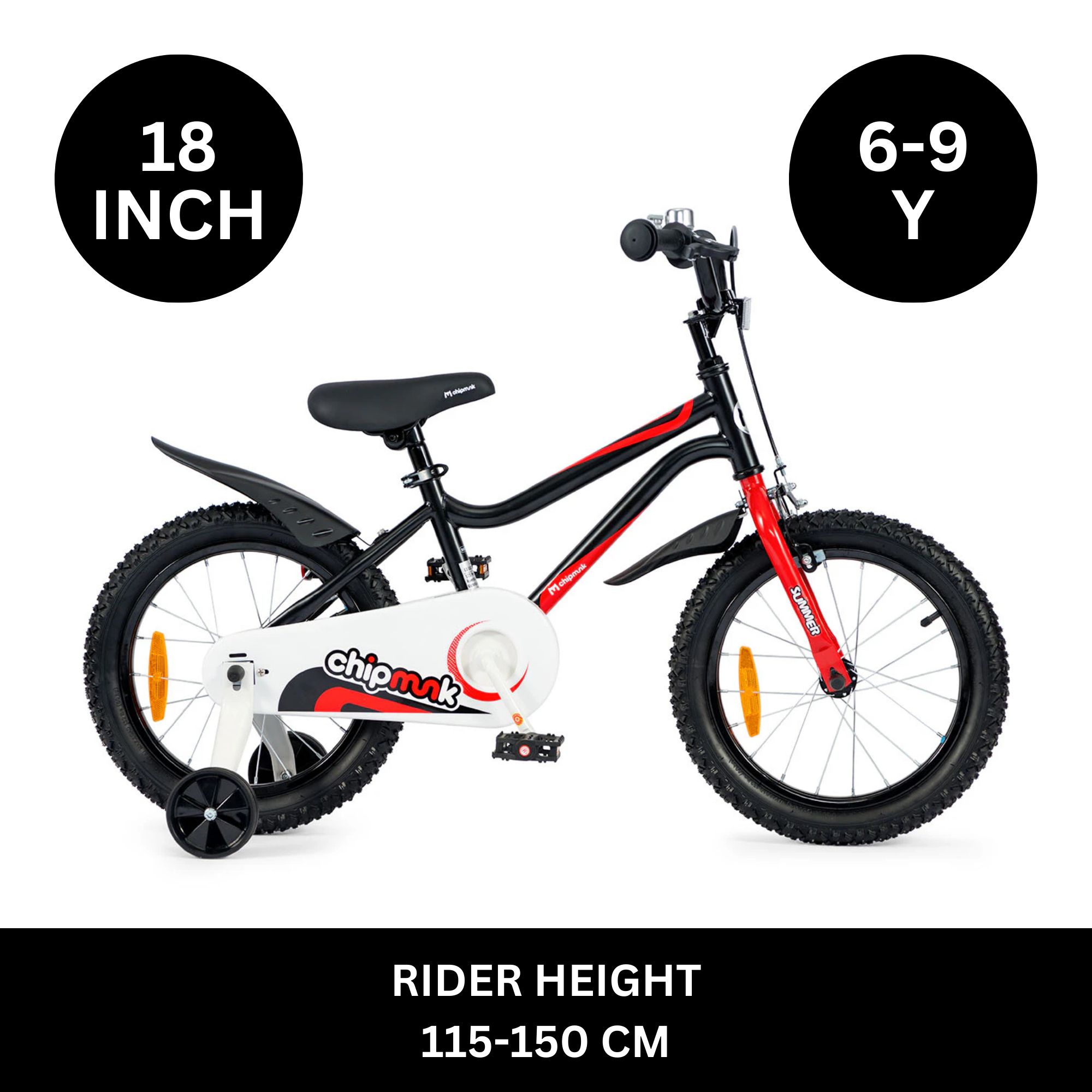 دراجة تشيبمنك إم كيه مقاس 18 بوصة بإطار فولاذي خفيف الوزن، ومقعد ومقبض قابلان للتعديل، وفرامل أمامية وخلفية، ودراجات أطفال مجمعة مسبقًا بنسبة 95% مع عجلات تدريب للأطفال من سن 6 إلى 9 سنوات، لون أسود