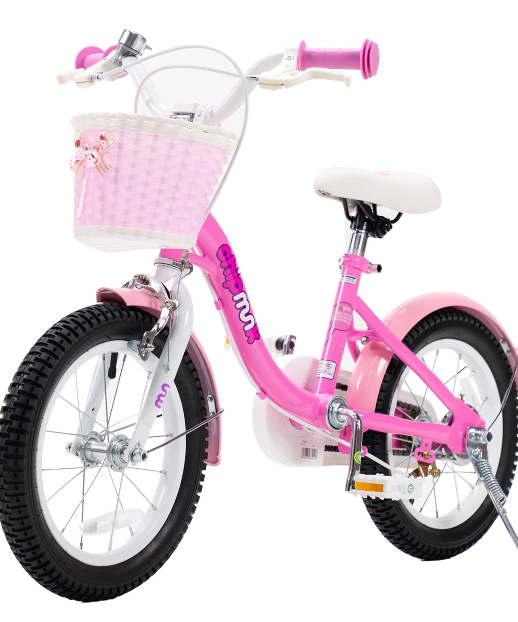 دراجة تشيبمنك إم إم مقاس 18 بوصة بهيكل فولاذي خفيف الوزن، وسلة، ومقعد ومقبض قابلين للتعديل، وفرامل أمامية وخلفية، ودراجات أطفال مجمعة مسبقًا بنسبة 85% مع عجلات تدريب للأطفال من سن 6 إلى 9 سنوات، لون وردي