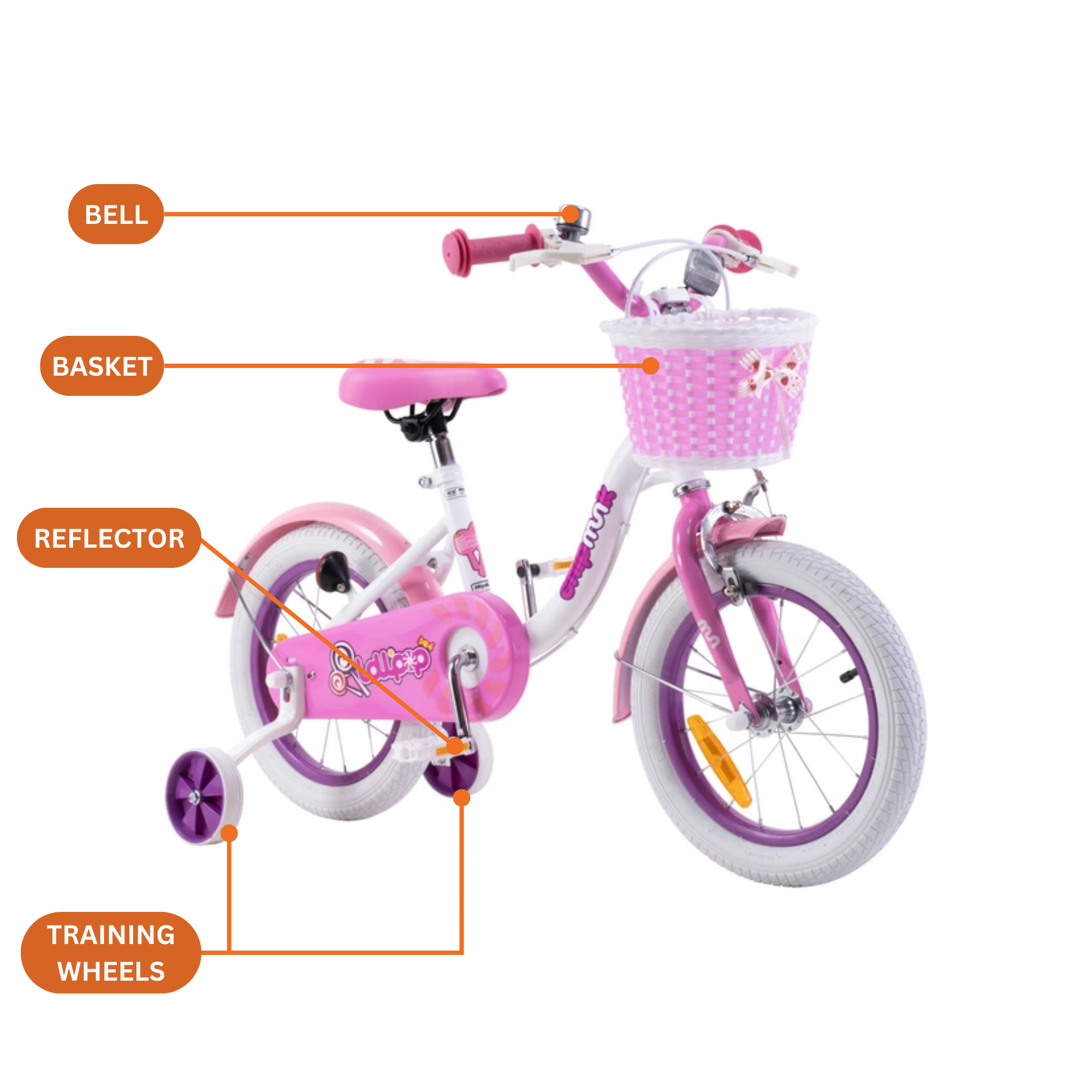 دراجة تشيبمنك إم إم مقاس 18 بوصة بإطار فولاذي خفيف الوزن، وسلة، ومقعد ومقبض قابلين للتعديل، وفرامل أمامية وخلفية، ودراجات أطفال مجمعة مسبقًا بنسبة 85% مع عجلات تدريب للأطفال من سن 6 إلى 9 سنوات، لون أبيض