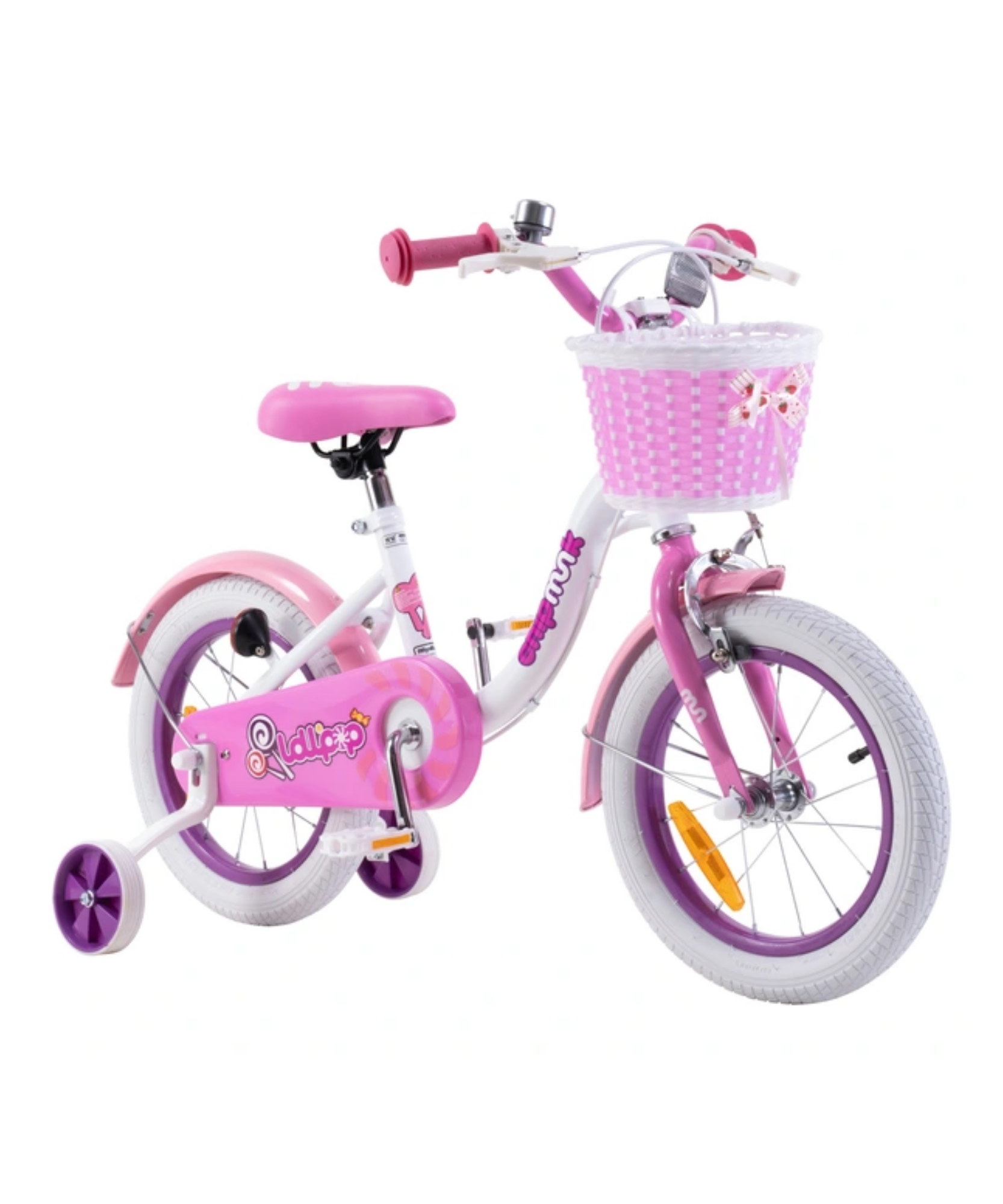 دراجة تشيبمنك إم إم مقاس 14 بوصة بإطار فولاذي خفيف الوزن، وسلة، ومقعد ومقبض قابلين للتعديل، وفرامل أمامية وخلفية، ودراجات أطفال مجمعة مسبقًا بنسبة 85% مع عجلات تدريب للأطفال من سن 3 إلى 6 سنوات، لون أبيض