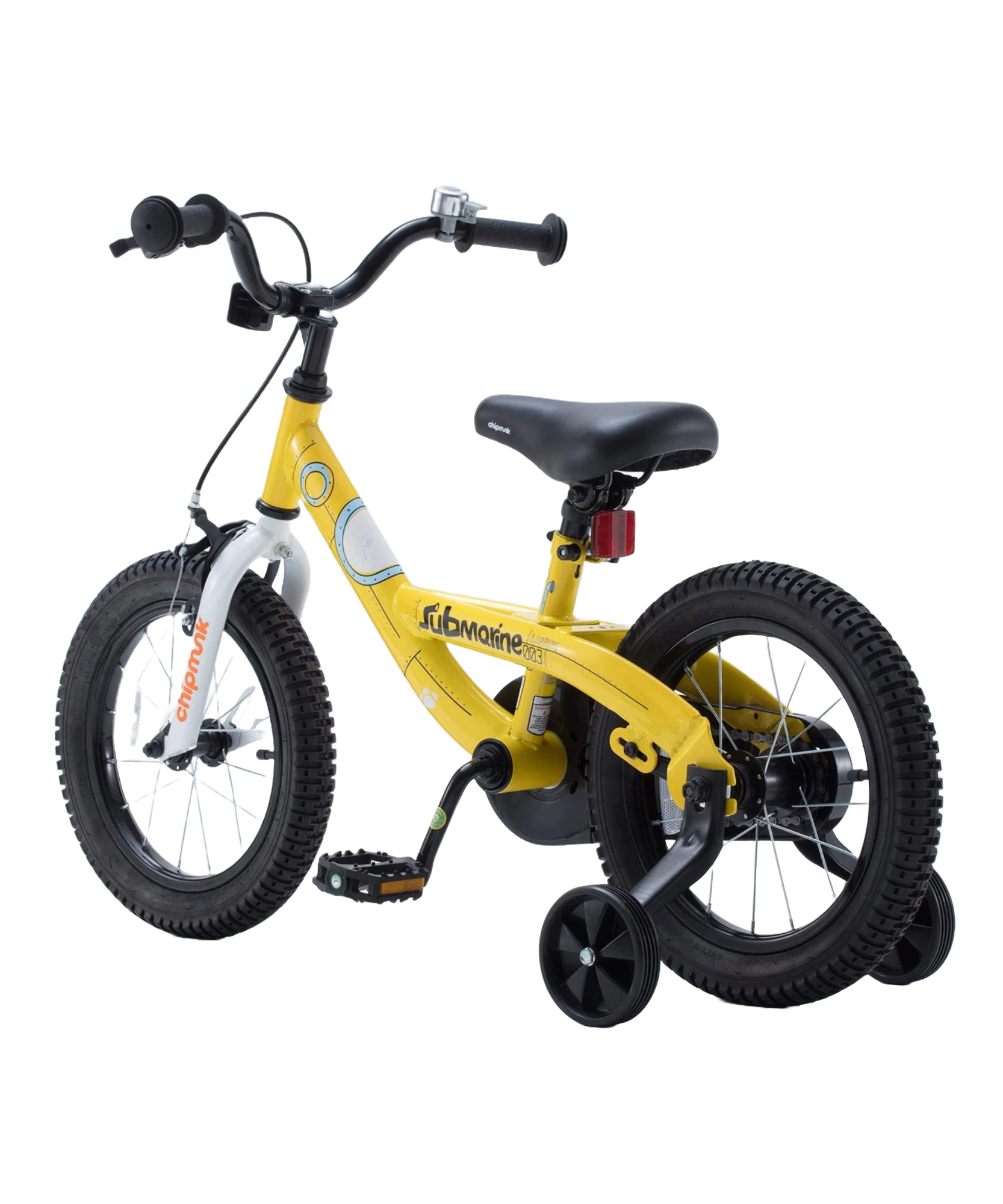 دراجة تشيبمنك سابمارين مقاس 14 بوصة بإطار فولاذي خفيف الوزن، ومقعد ومقبض قابلان للتعديل، وفرامل أمامية وخلفية، ودراجات أطفال مجمعة مسبقًا بنسبة 95% مع عجلات تدريب للأطفال من سن 3 إلى 6 سنوات، لون أصفر