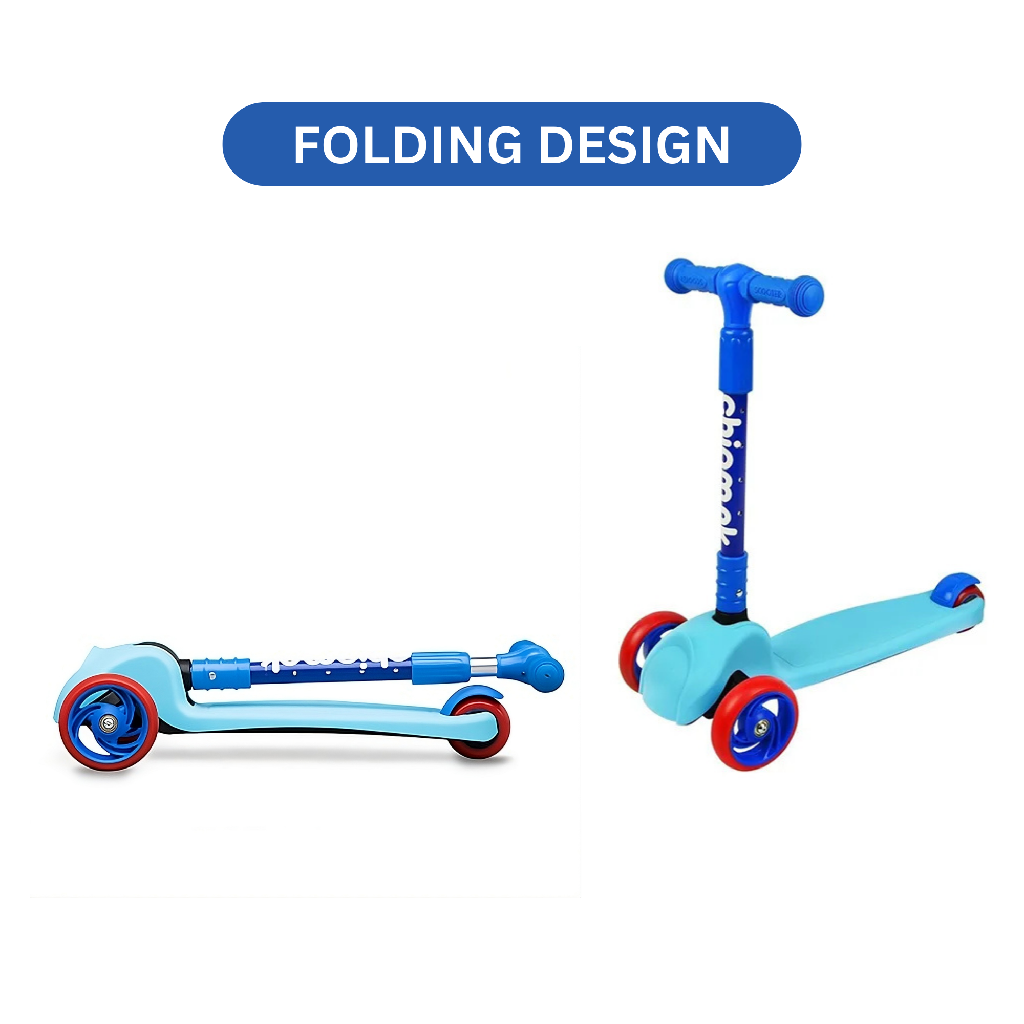 سكوتر تشيبمنك القابل للطي للأطفال بمقبض قابل لتعديل الارتفاع، تصميم ثابت بثلاث عجلات مع إطار بلاستيكي خفيف الوزن وفرامل خلفية، مناسب للأولاد والبنات من عمر 3 سنوات فما فوق، أزرق
