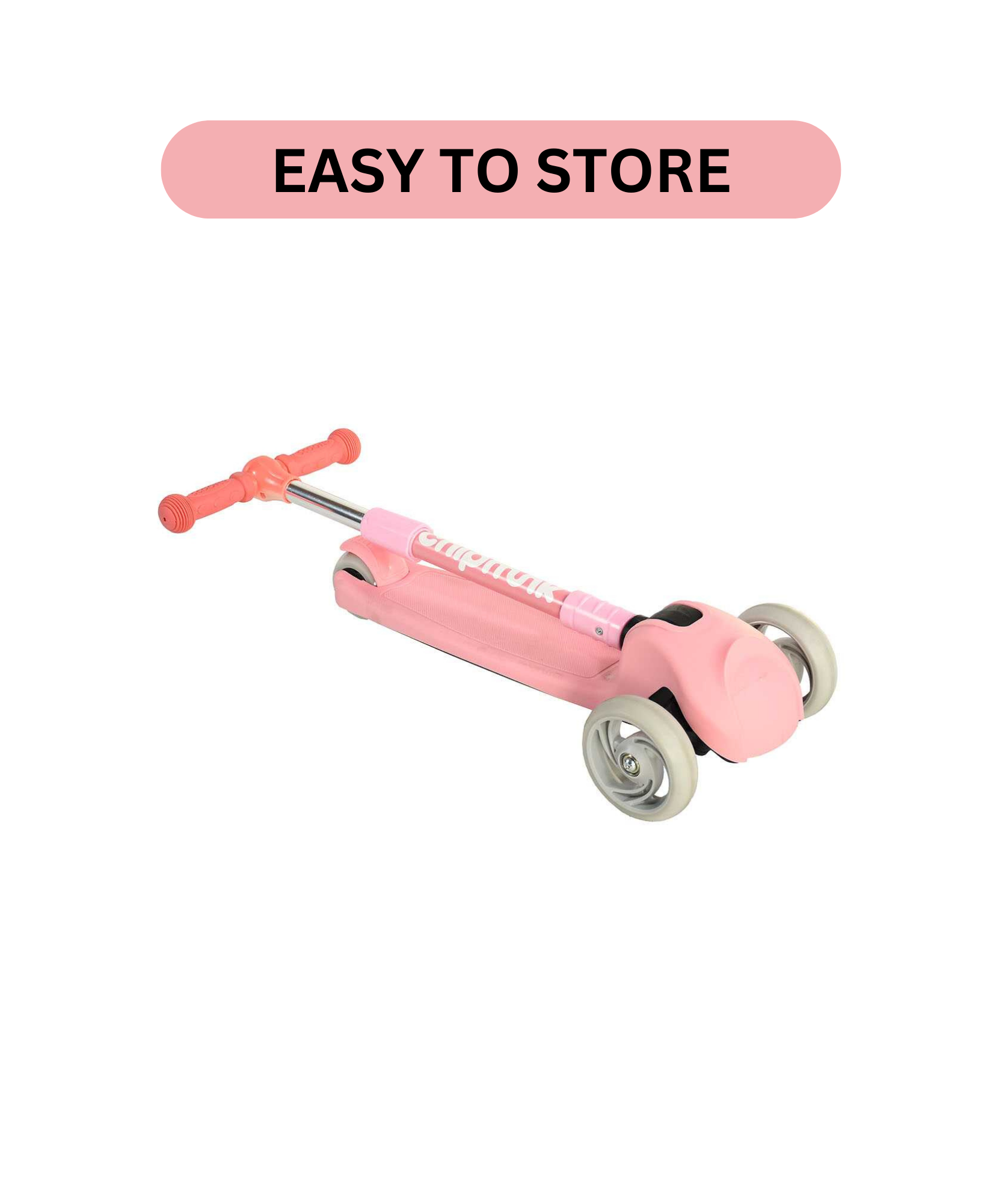 سكوتر تشيبمنك القابل للطي للأطفال بمقبض قابل لتعديل الارتفاع، تصميم ثابت بثلاث عجلات مع إطار بلاستيكي خفيف الوزن وفرامل خلفية، مناسب للأولاد والبنات من عمر 3 سنوات فما فوق، لون وردي