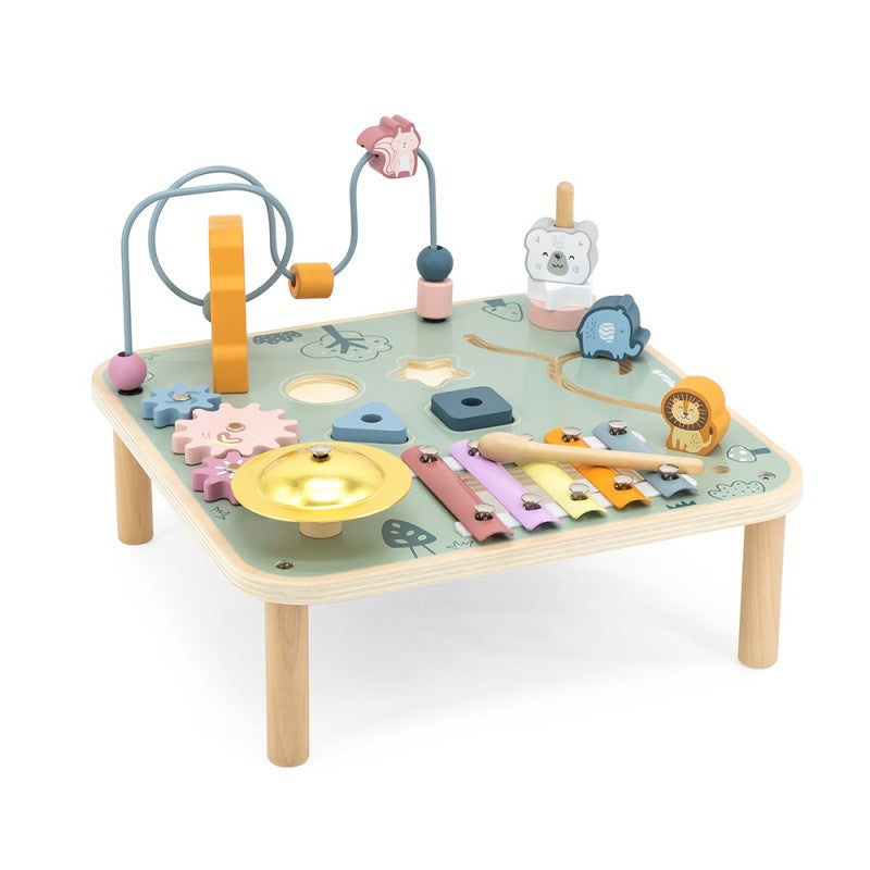 PolarB Wooden Activity Table for Kids Age 3 and Up, Durable Educational Toy with Gears, Beads, Blocks, Xylophone and More