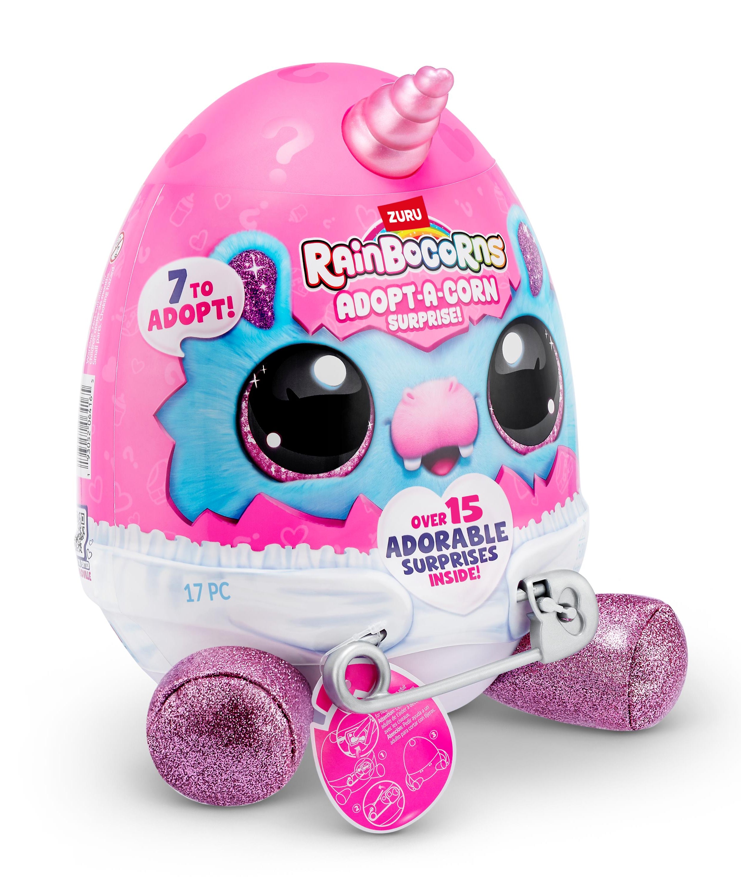 Rainbocorns Adopt-A-Corns Baby Plush Assorted Newborn Surprise Toy with 15+ Surprises, Diaper Egg, Pacifier & Adoption Certificate, Collect All 7 Cute Characters, Gift for Girls Ages 3+