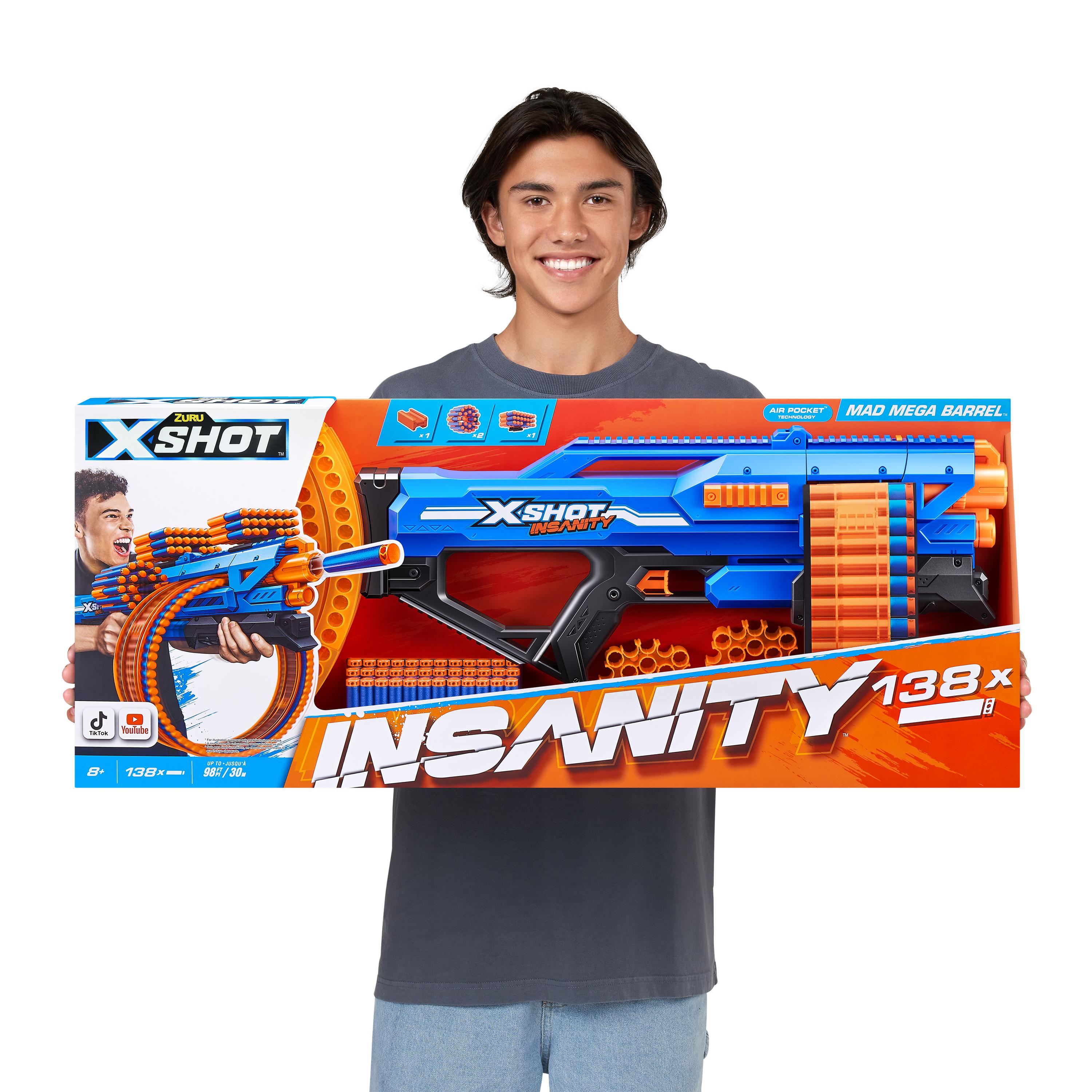 XSHOT Insanity Mad Mega Barrel Blaster, 72 Dart Capacity Toy Gun with Air Pocket Technology, Rapid-Fire Outdoor Blaster for Kids, Ages 3-5