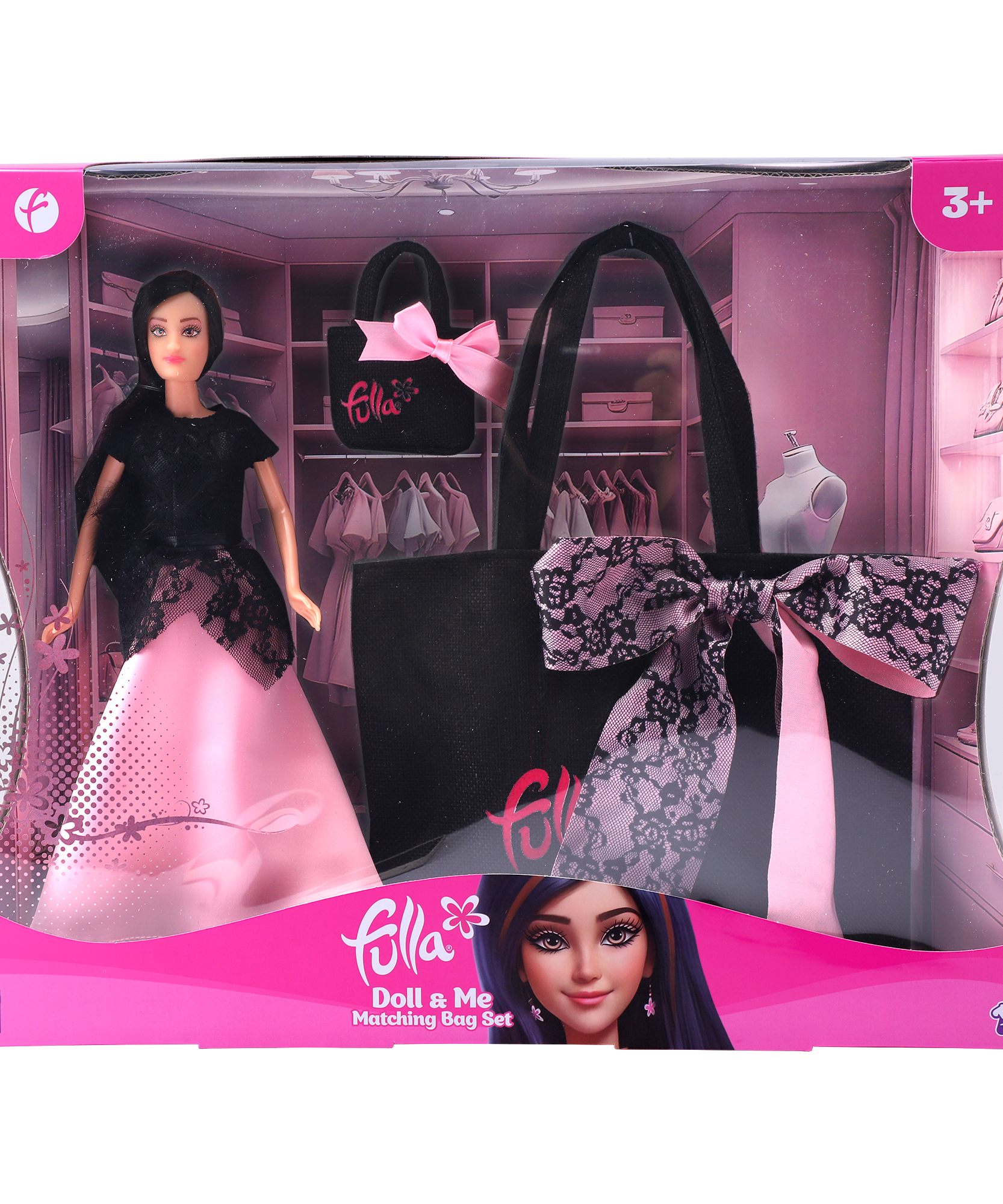 Fulla Doll and Me Matching Bag Set, Fashion Doll Playset with Mini and Large Bags, Pretend Travel Toy for Girls Ages 3 and Up