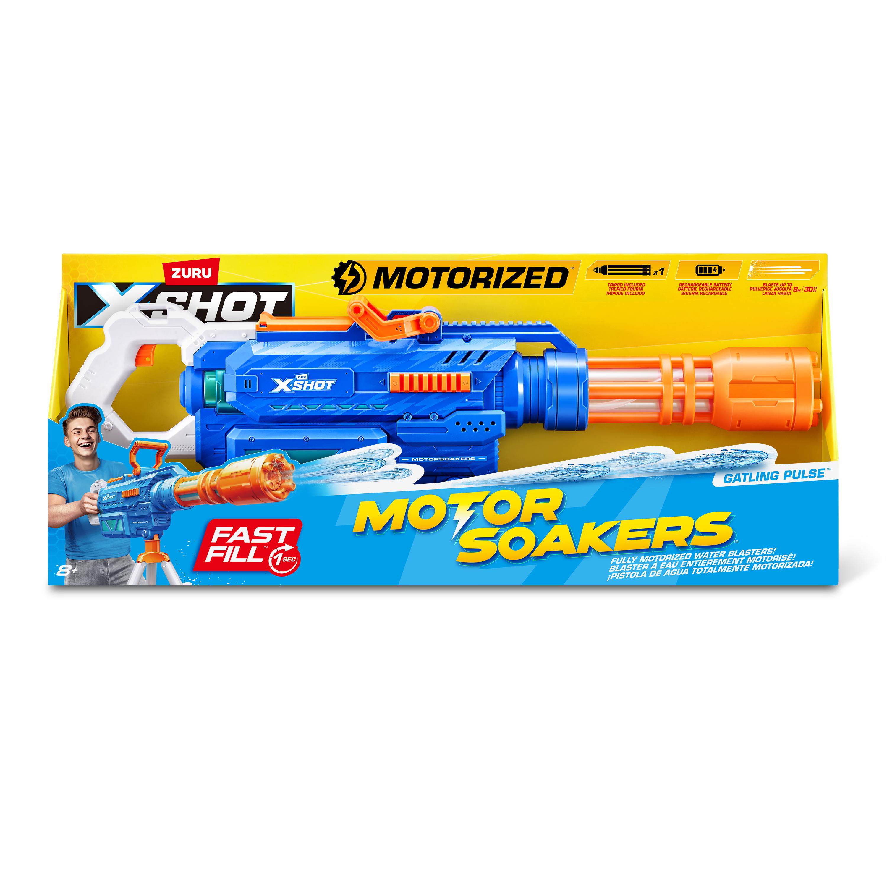 X-Shot Gatling Motor Water Soaker, Motorized Water Gun for Boys & Girls, Age 8+, 1650ml Tank, Fast-Fill, Tripod, 26ft Blast