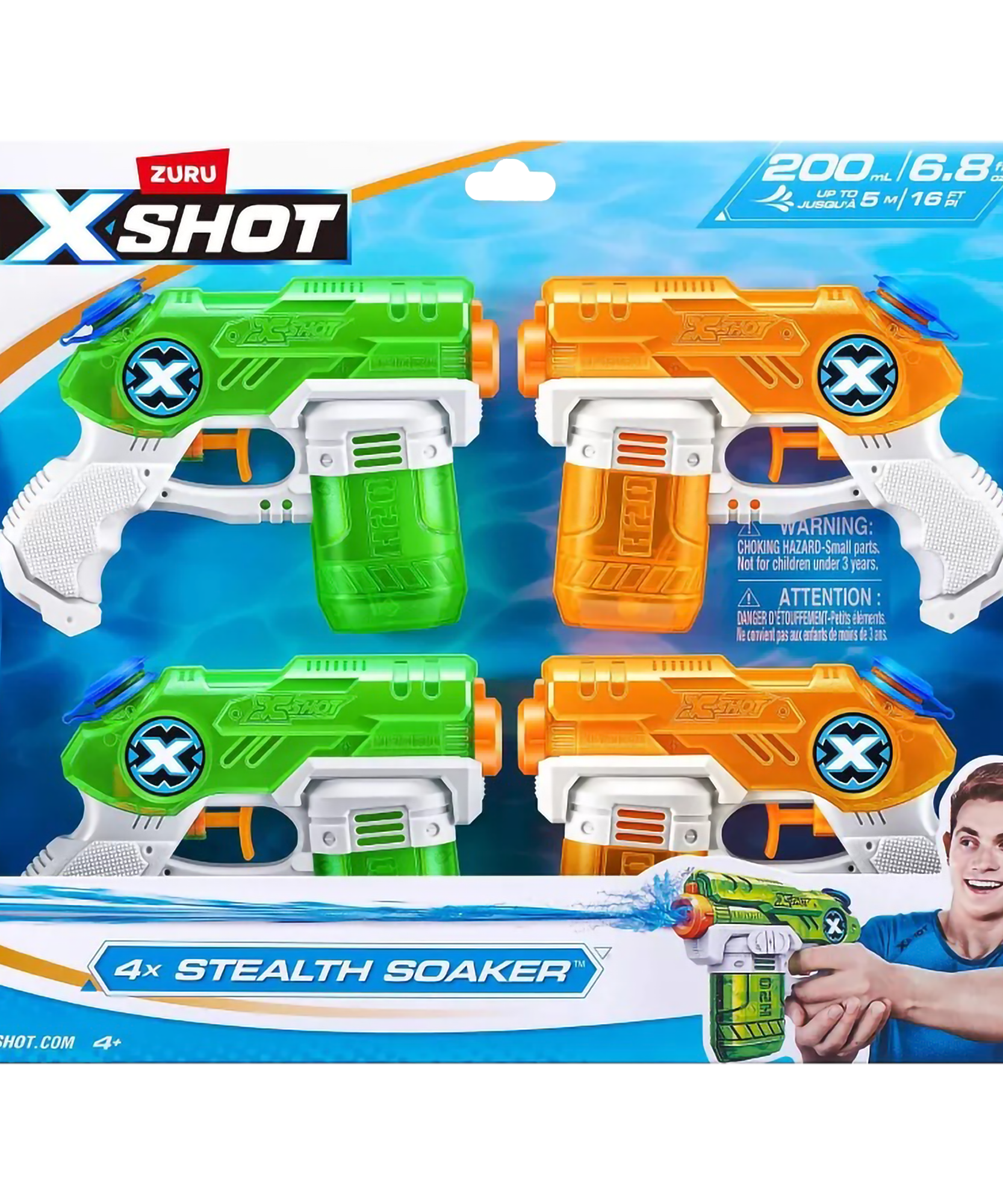 X Shot Water Small Stealth Soaker 4 Pack, Fun Water Guns for Boys, Age 4+
