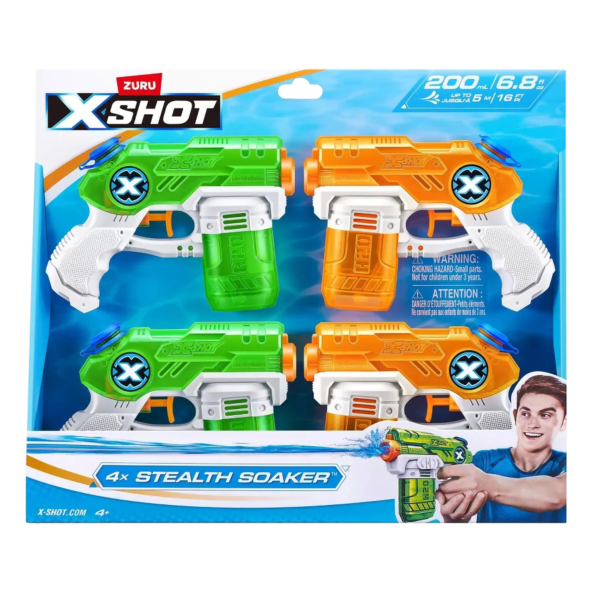 X Shot Water Small Stealth Soaker 4 Pack, Fun Water Guns for Boys, Age 4+