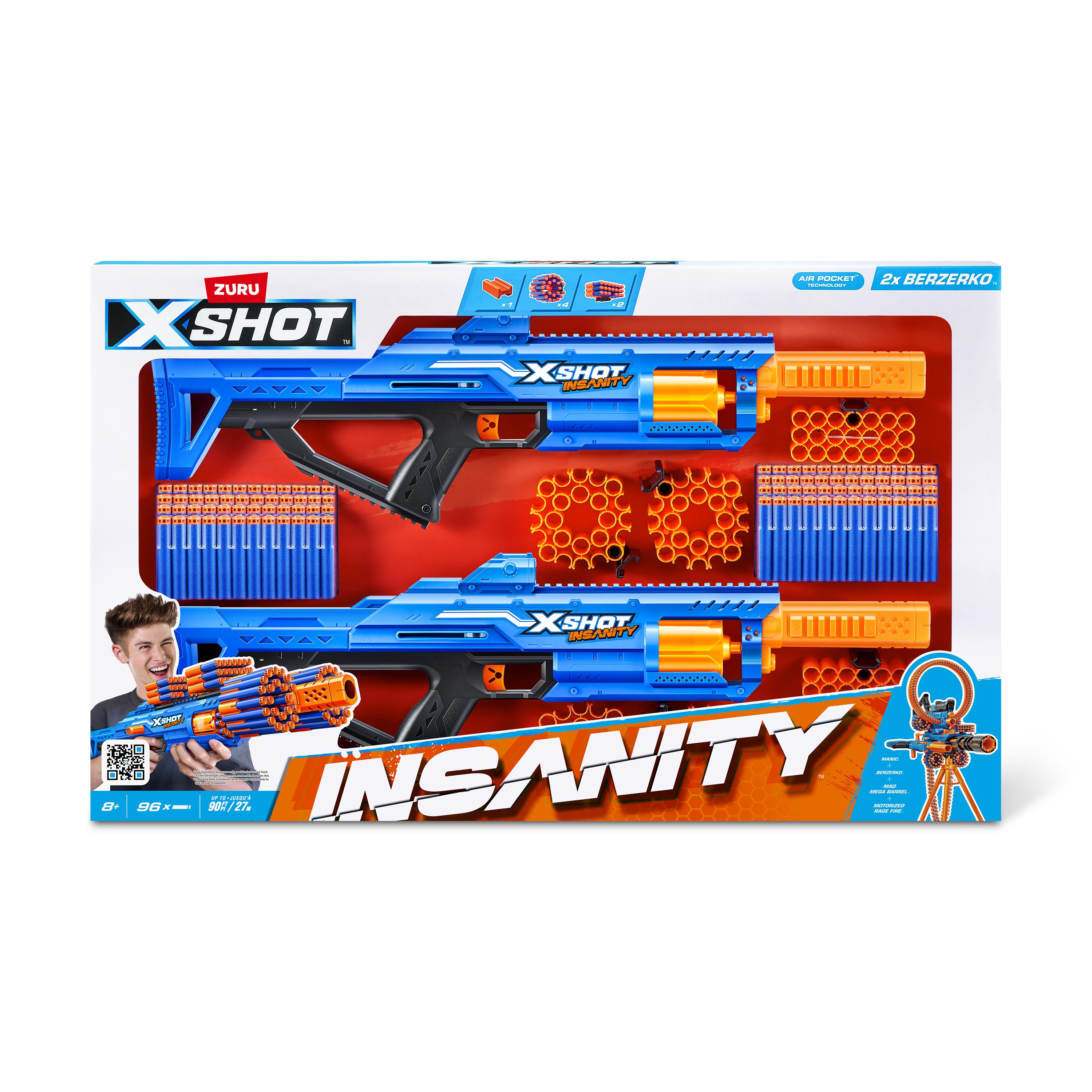 XShot Insanity Double Berzerko Blaster Pack, 8-Shot Dart Gun with 96 Foam Darts, Modular Storage, Rapid-Fire Toy Blaster for Kids Outdoor Action, Pack of 2