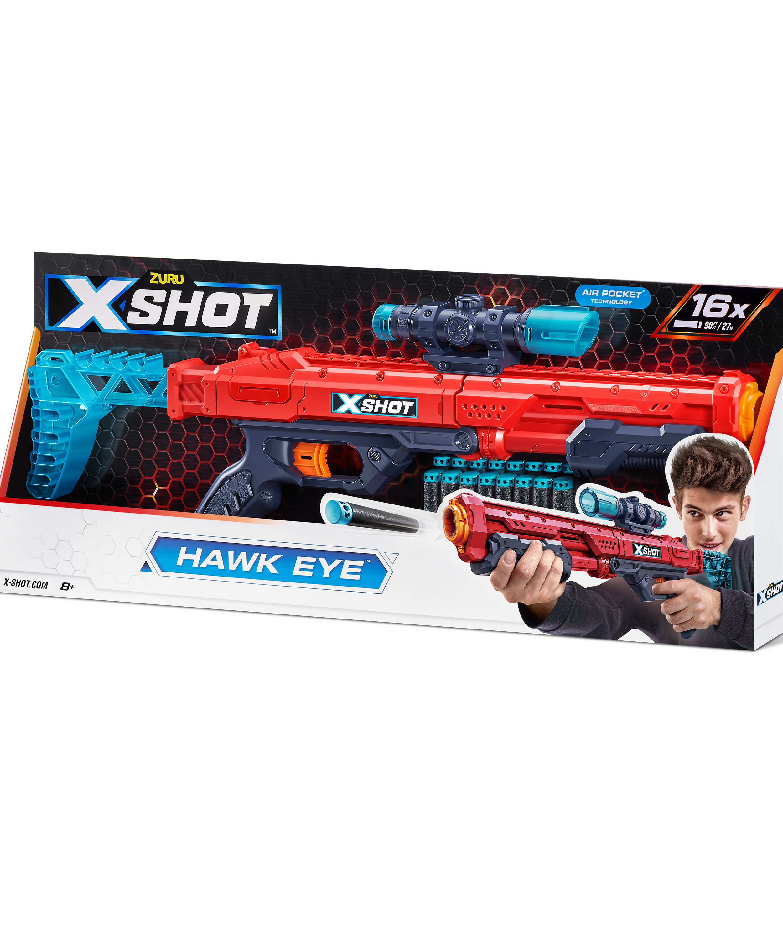 X Shot Excel Hawk Eye 16 Darts Blaster, Long Range Foam Gun Toy for Boys, Age 8+