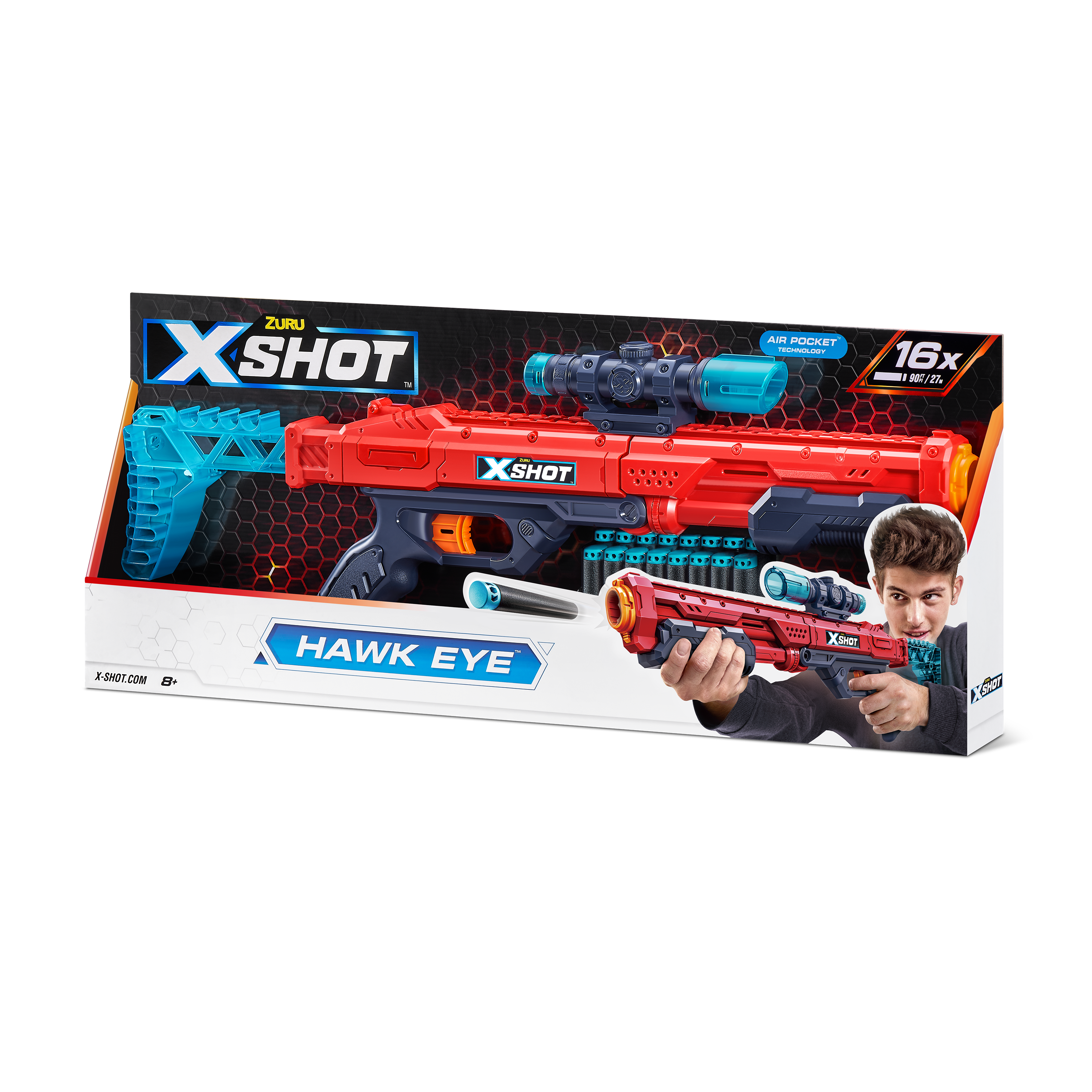 X Shot Excel Hawk Eye 16 Darts Blaster, Long Range Foam Gun Toy for Boys, Age 8+