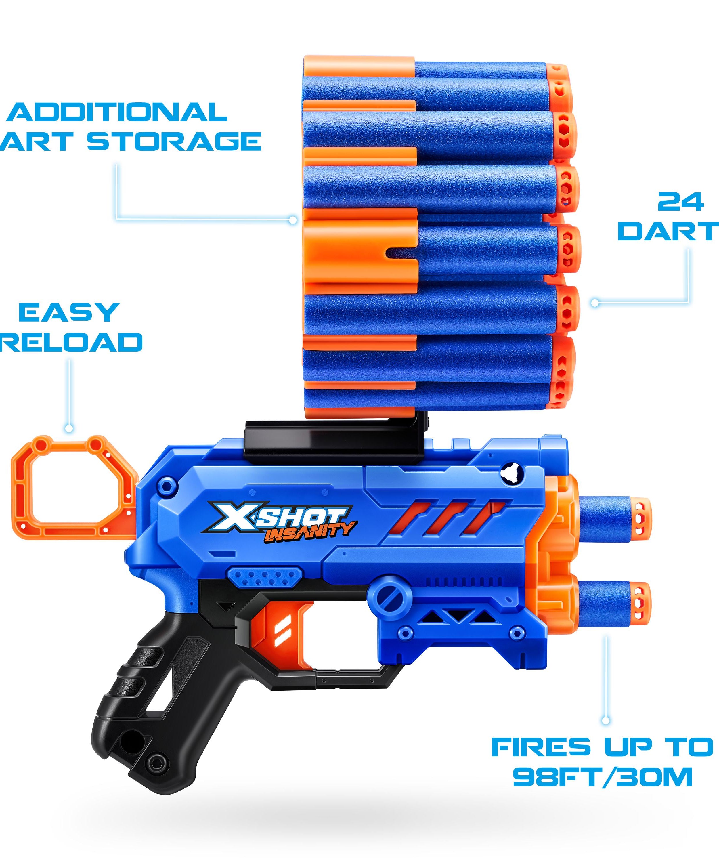 X Shot Insanity Micro 24 Darts Blaster, Compact Dart Gun for Boys, Age 8+