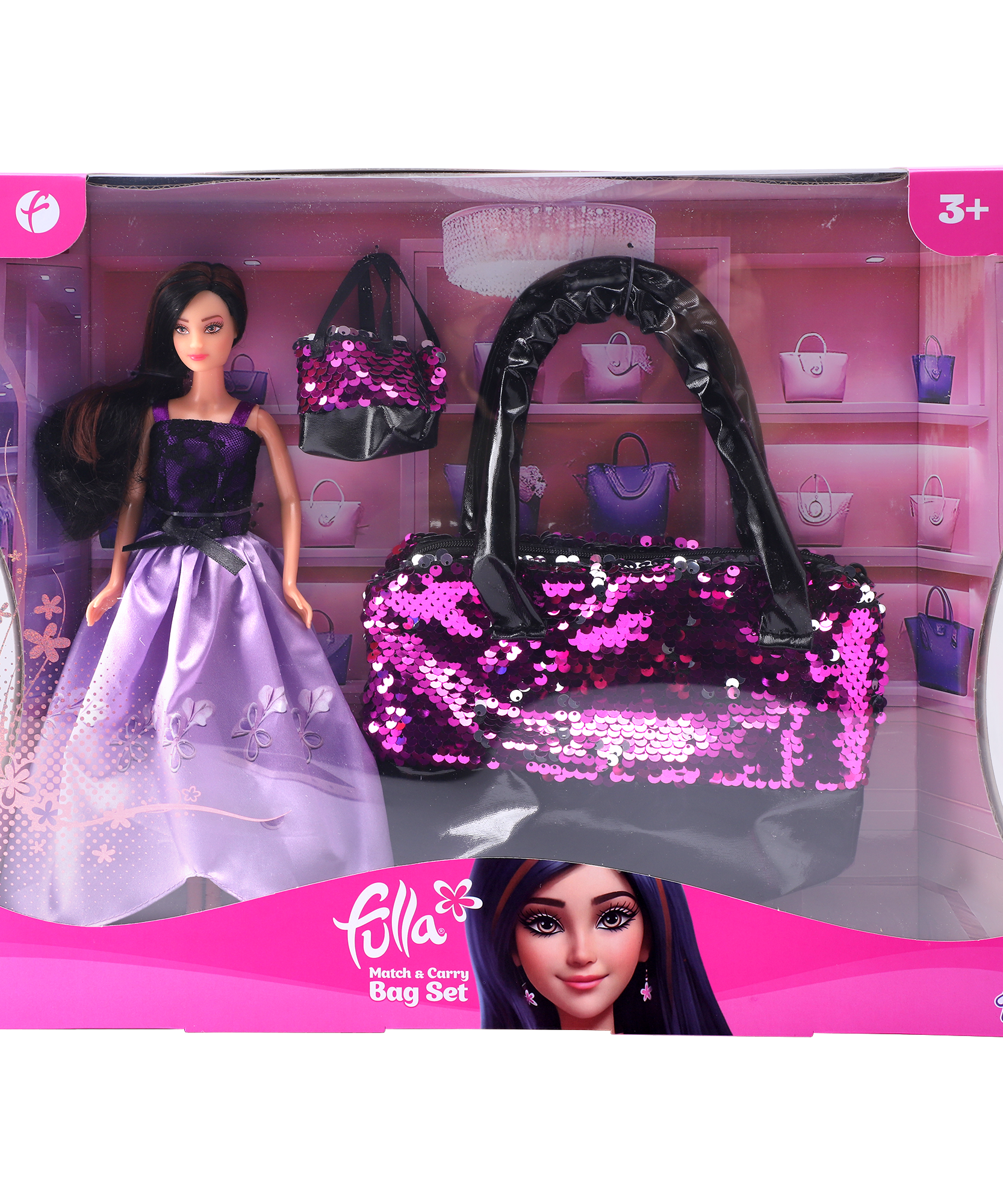 Fulla Doll with Carry Bag Set, Travel Play Doll Set with Matching Bags, Pretend Play Toy for Girls Ages 3 and Up