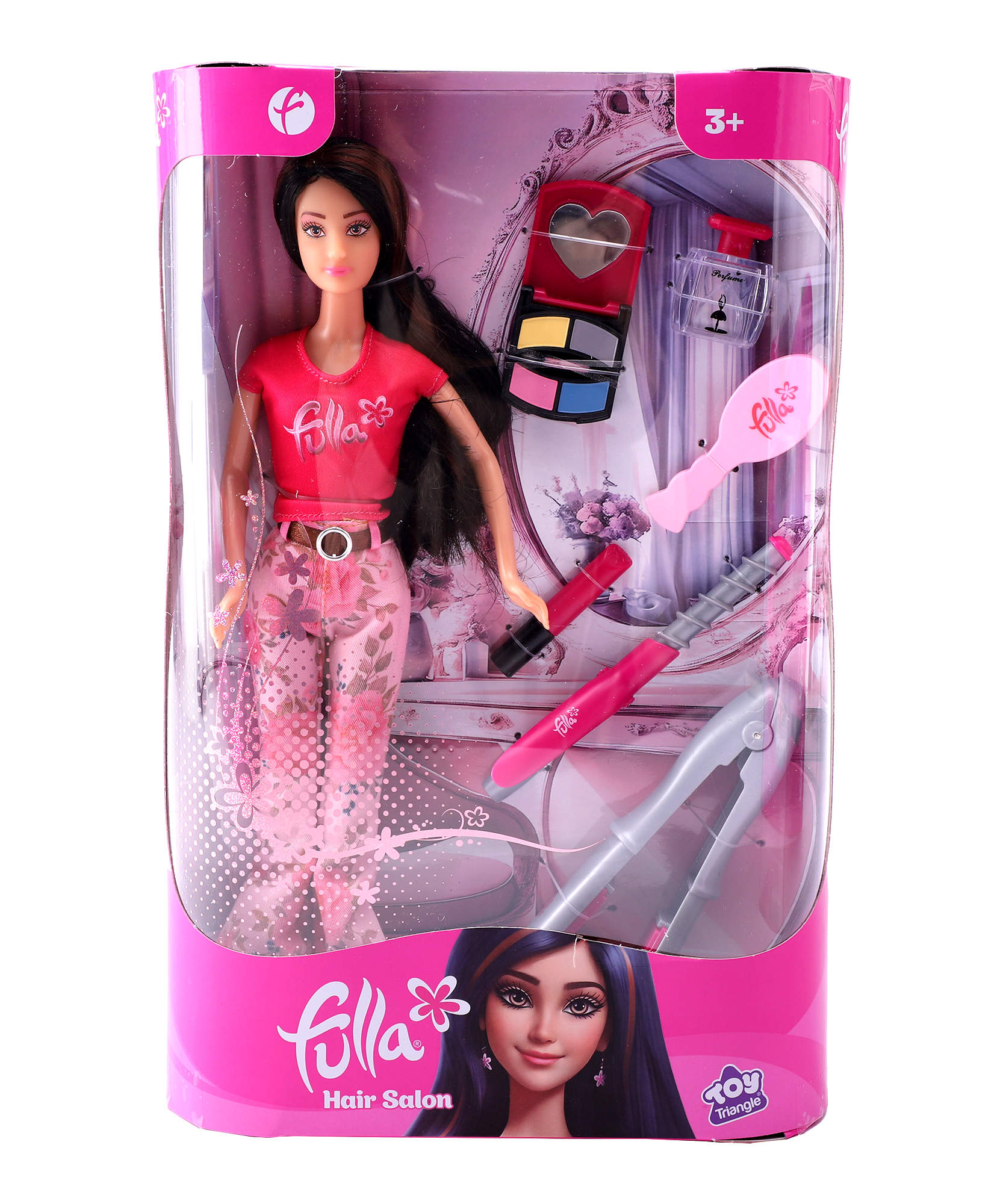 Fulla Hair Salon Doll Set – Fashion Doll with Comb, Lipstick, Perfume, Eyeshadow & Hair Clip for Creative Beauty Role Play for Girls, Age 3+