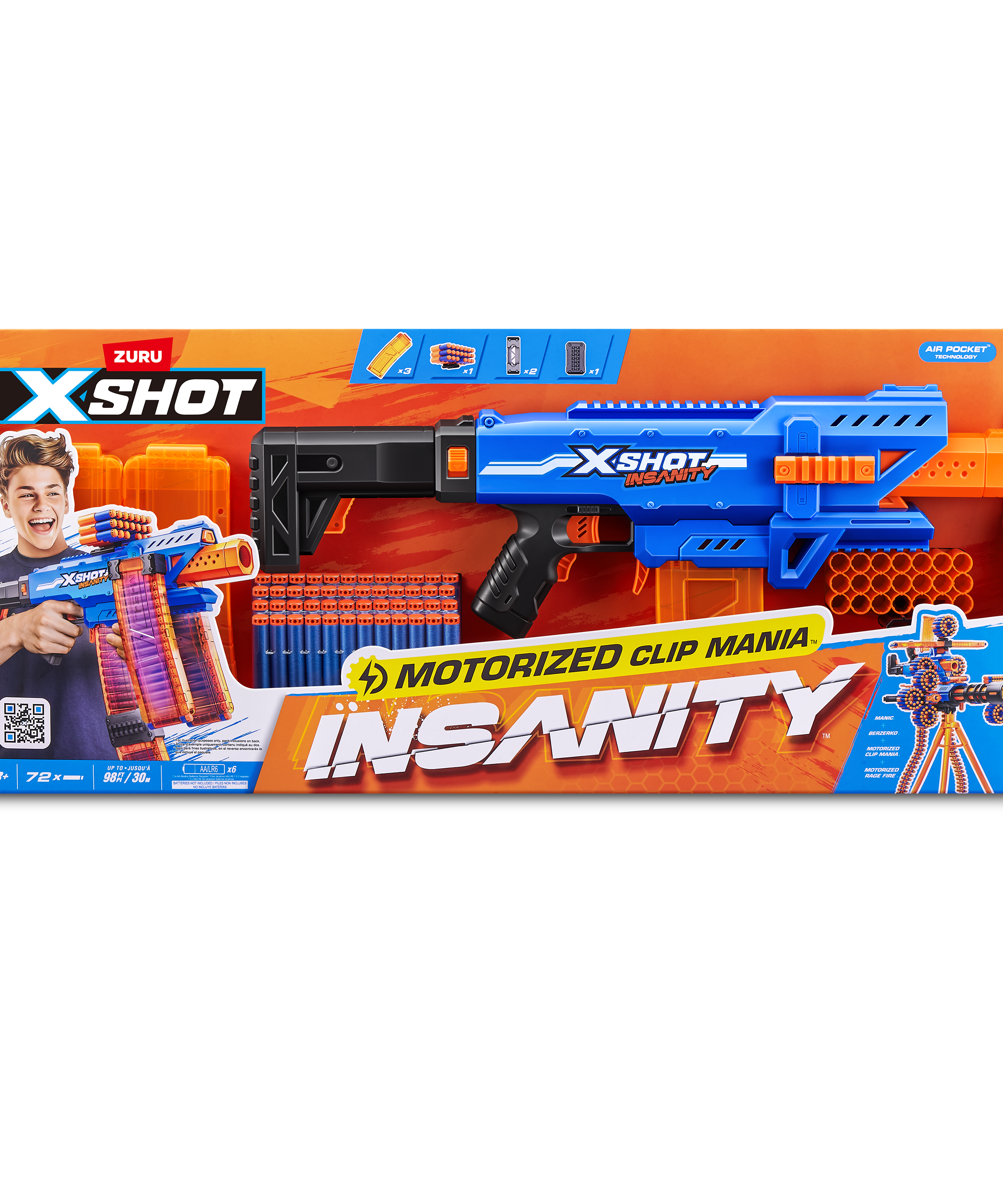 X Shot Insanity Motorised Clip Blaster, High Power Toy Gun for Boys, Age 8+