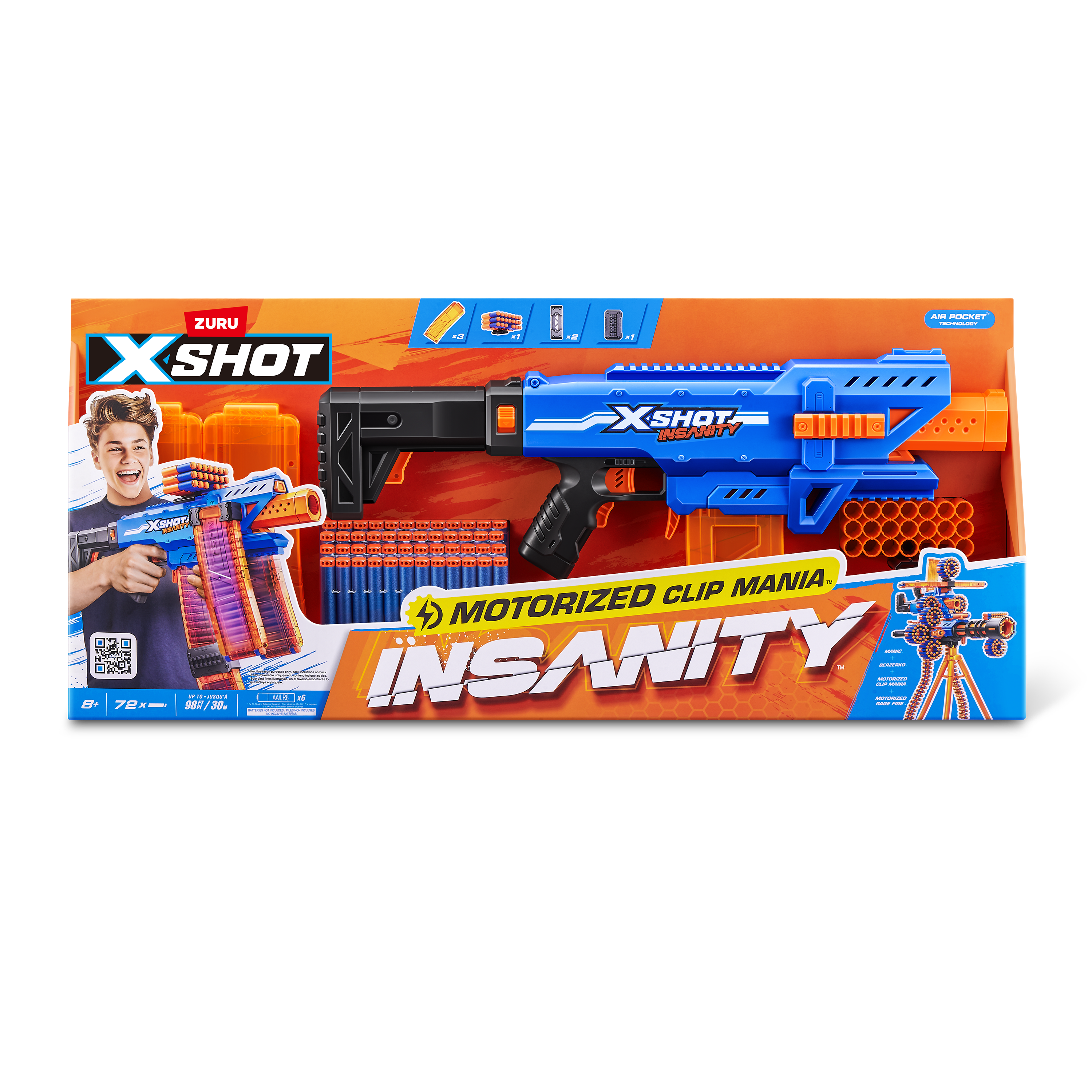 X Shot Insanity Motorised Clip Blaster, High Power Toy Gun for Boys, Age 8+
