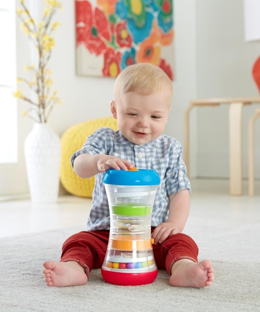 Fisher Price 3 in 1 Crawl Along Tumble Tower, DRG12 Activity Toy, Multi Color, Sit and Play Roll and Chase Puzzle Maze Toy for Babies, Fine Motor Skill Development, 9 Months and Up