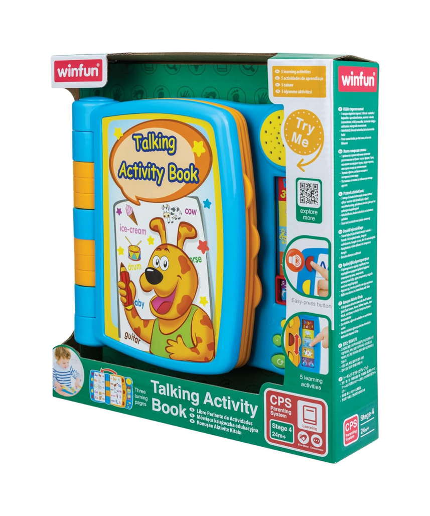 Winfun Talking Activity Book, Interactive Learning Toy with Sounds, Buttons + 3 Mobile Pages, Assorted Colour, 2–5 Years