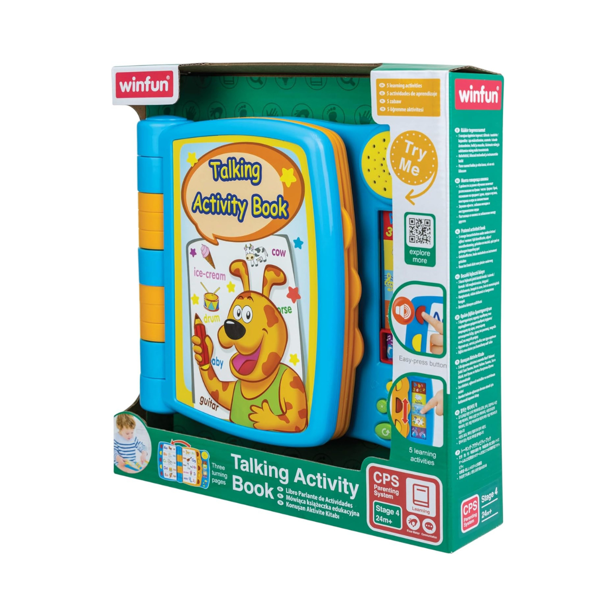 Winfun Talking Activity Book, Interactive Learning Toy with Sounds, Buttons + 3 Mobile Pages, Assorted Colour, 2–5 Years
