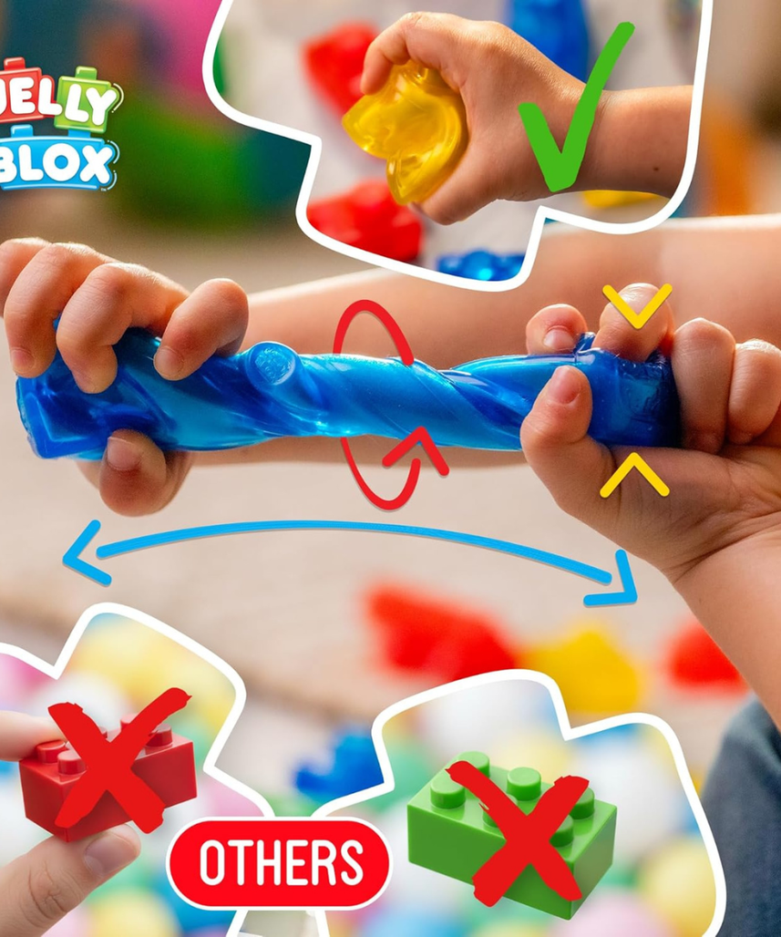 Goliath Jelly Blox Newbie Kit 12 Pieces, Soft Sensory Building Blocks for Toddlers, Squishy Stretchable Educational Toys, Mixed Colors, Developmental Fine Motor Playset, Ages 2+