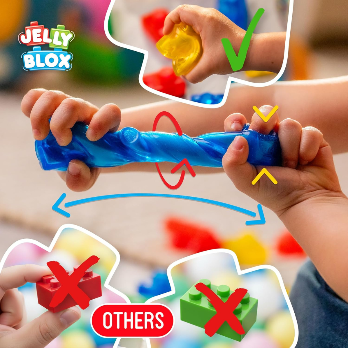 Goliath Jelly Blox Newbie Kit 12 Pieces, Soft Sensory Building Blocks for Toddlers, Squishy Stretchable Educational Toys, Mixed Colors, Developmental Fine Motor Playset, Ages 2+