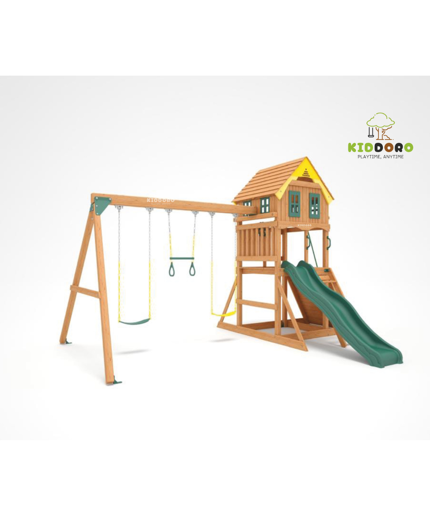 Sunny Sling Swing Set – Kiddoro Wooden Outdoor Playset (Ages 2–12 Years)