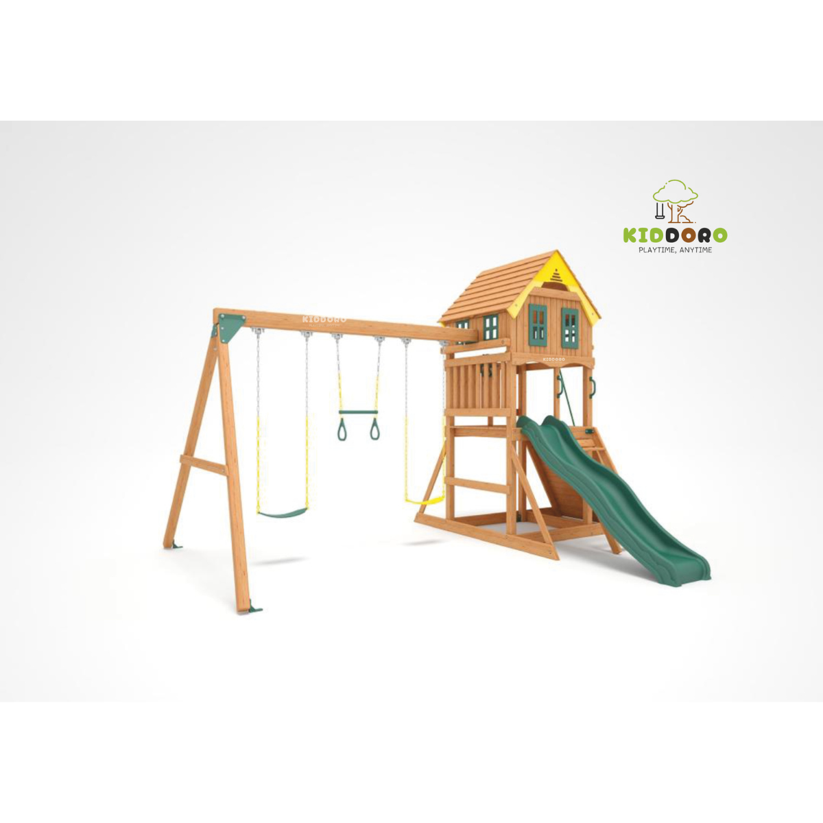 Sunny Sling Swing Set – Kiddoro Wooden Outdoor Playset (Ages 2–12 Years)