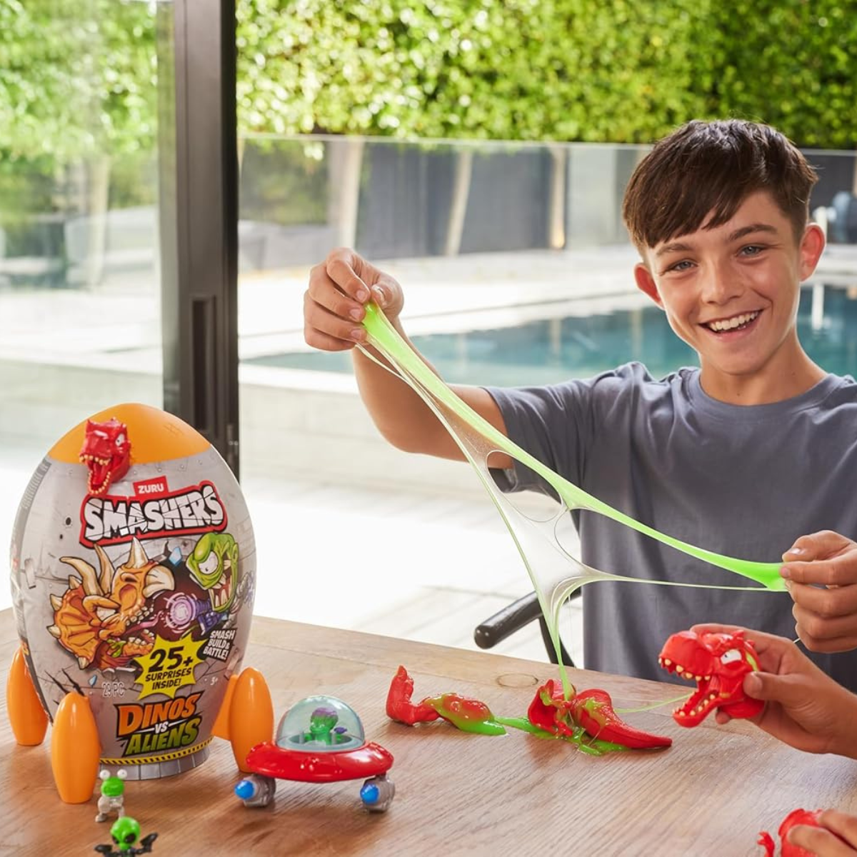 Smashers Dinos vs Aliens Rocket with 20+ Surprises Dinosaur and Alien Build Set for Kids, Slime Dirt Excavation, Smash and Build Action Figure Toy, Spinosaurus Theme, Ages 3+