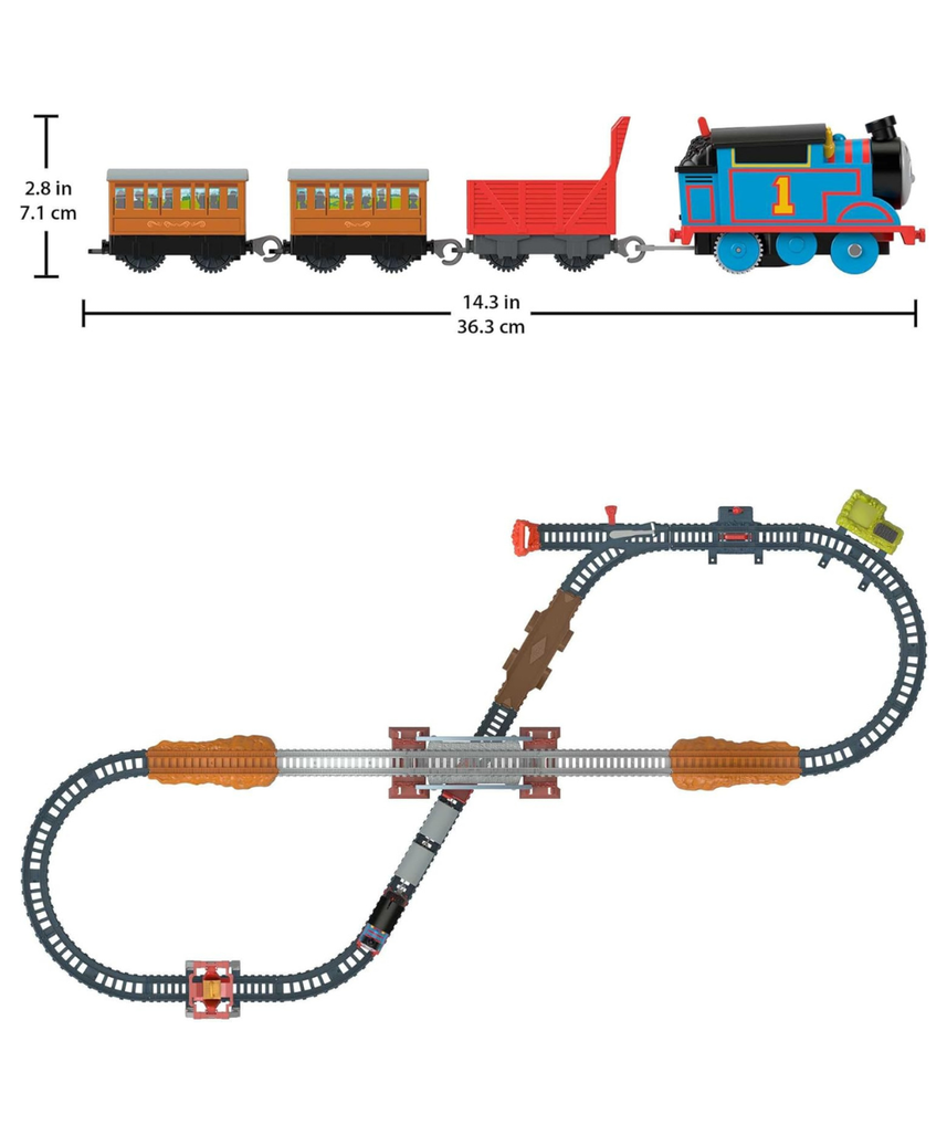 Thomas & Friends Fisher-Price 3-in-1 Package Pickup Train Set, Motorized Thomas with Annie & Clarabel, 3 Track Layouts, Battery-Powered, Ages 3+