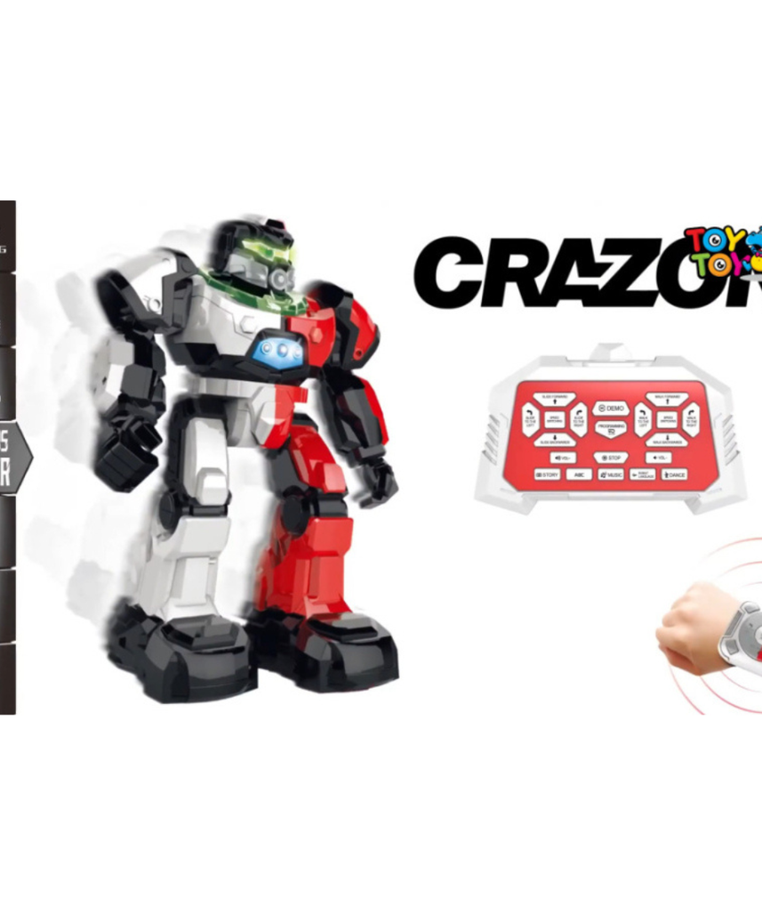 Crazon R/C Warrior Robot, Remote-Controlled Programmable Robot Toy for Kids, Boys & Girls, Ages 8+ (Assorted: White/Red)