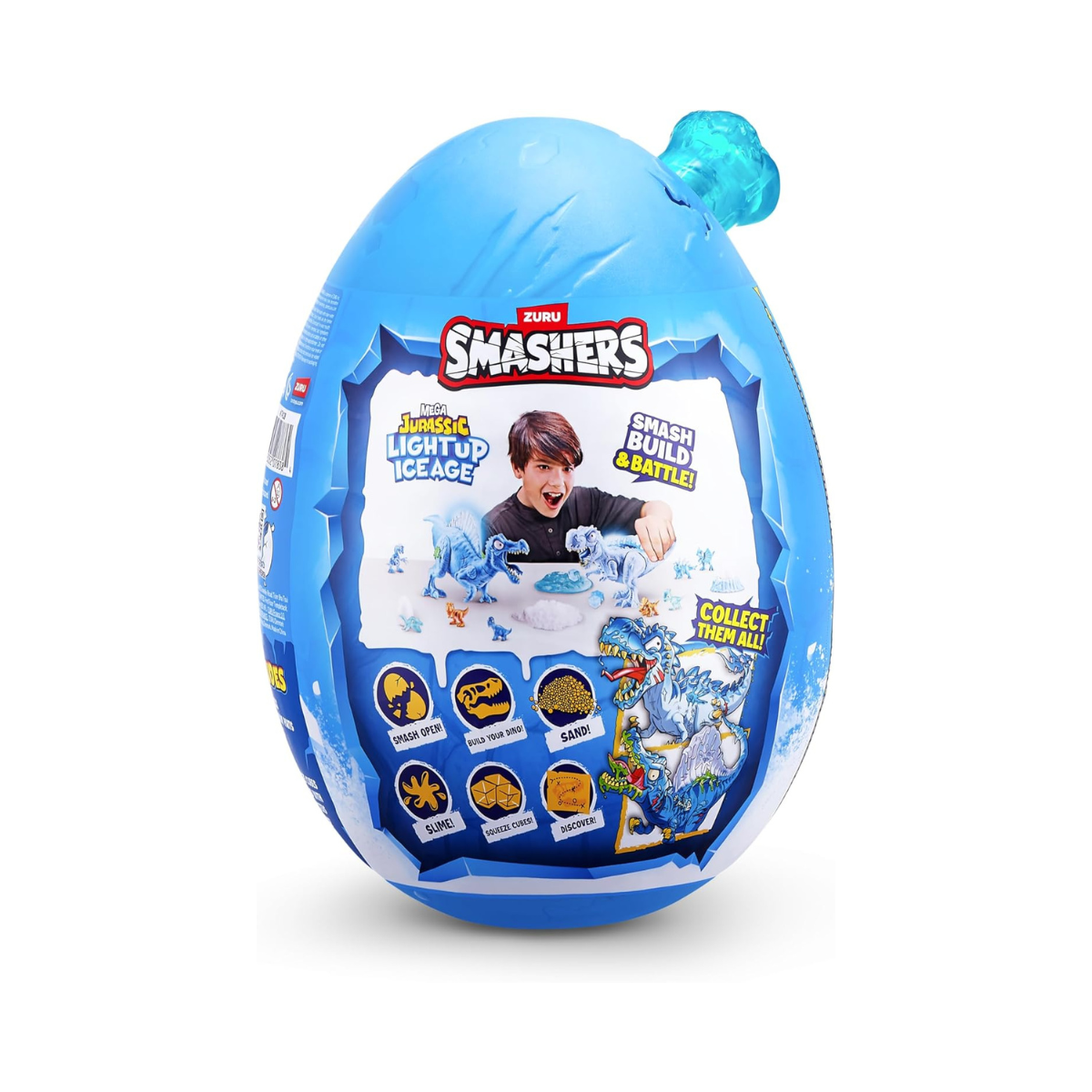 Smashers Mega Jurassic Light Up Ice Age Spinosaurus Dino Egg Toy with 25 Surprises Slime Sand Glow Features Roaring Sound Effects Collectible Dinosaur Build Kit for Kids 3+