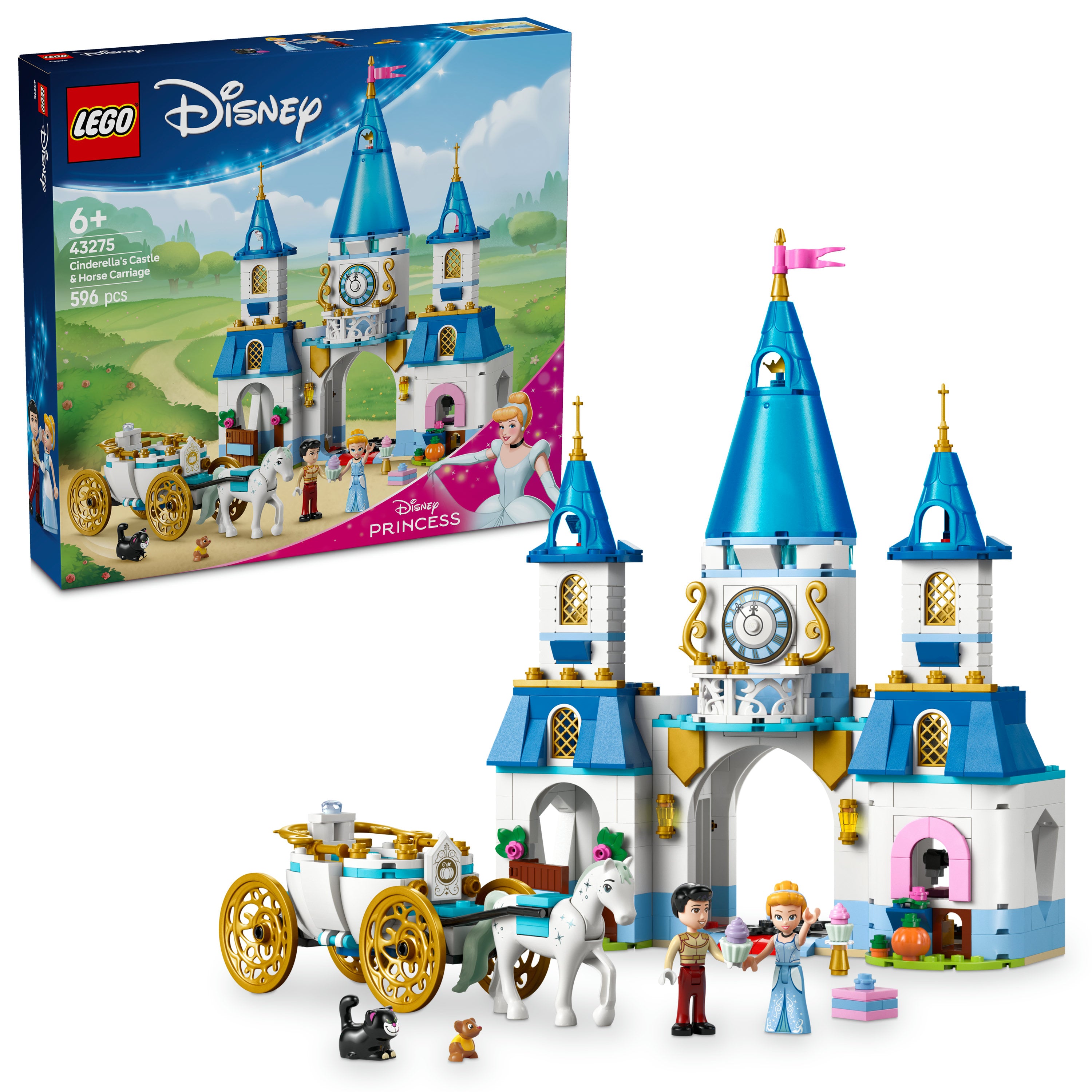 LEGO 43275 Cinderella’s Castle and Horse V29 Building Set for Girls 6+ Magical Disney Princess Construction Toy
