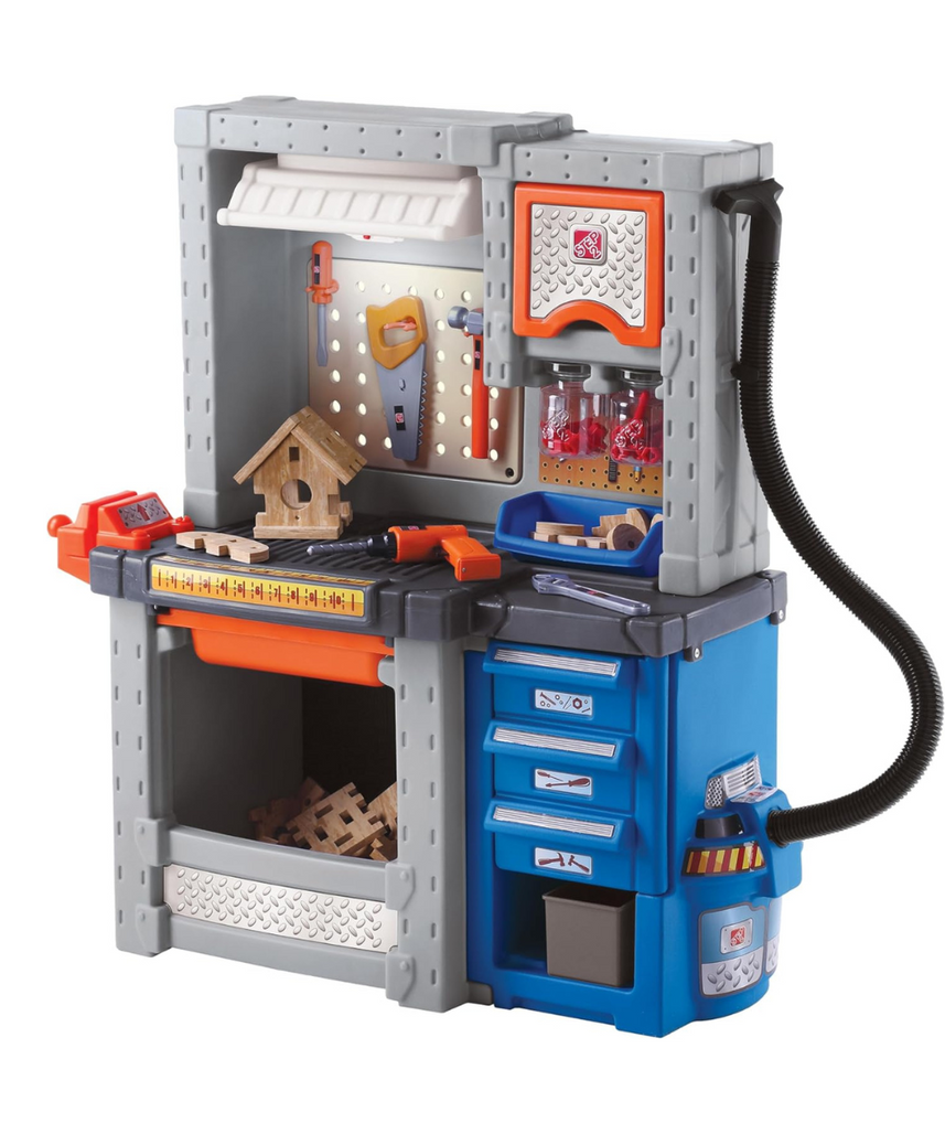 Step2 Deluxe Workshop 706000, Kids Role Play Workbench, Realistic Tools & Accessories, Durafoam Wood Projects, Storage Cabinets, Neutral/Earthy Tones, Ages 3+