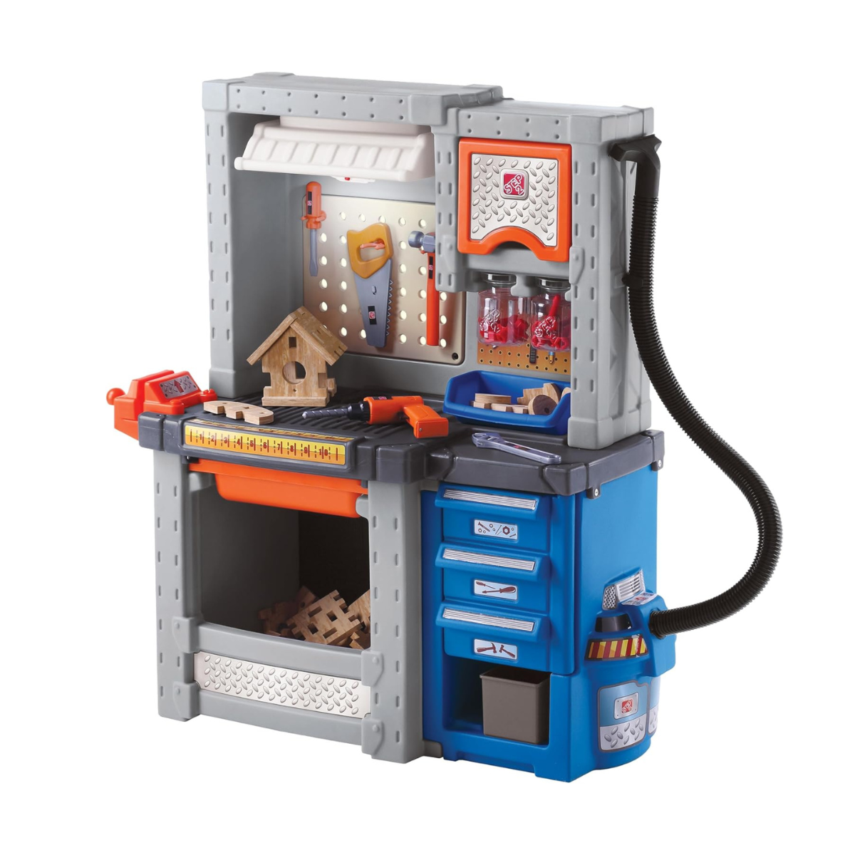 ورشة عمل ديلوكس من ستيب2 ٧٠٦٠٠٠، طاولة عمل لعب الأدوار للأطفال، أدوات وإكسسوارات واقعية، مشاريع من خشب ديورا فوم، خزائن تخزين، ألوان محايدة/ترابية، للأعمار من ٣ سنوات فما فوق