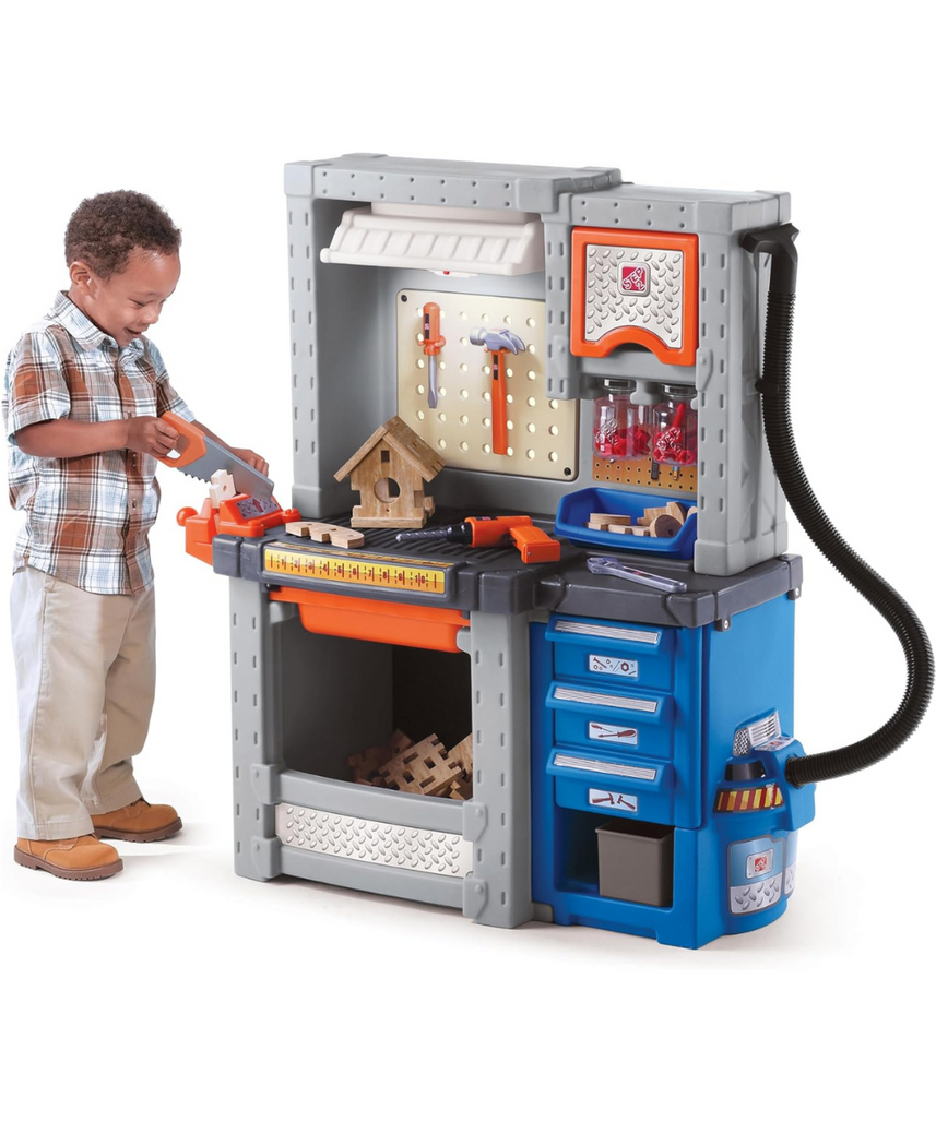 Step2 Deluxe Workshop 706000, Kids Role Play Workbench, Realistic Tools & Accessories, Durafoam Wood Projects, Storage Cabinets, Neutral/Earthy Tones, Ages 3+