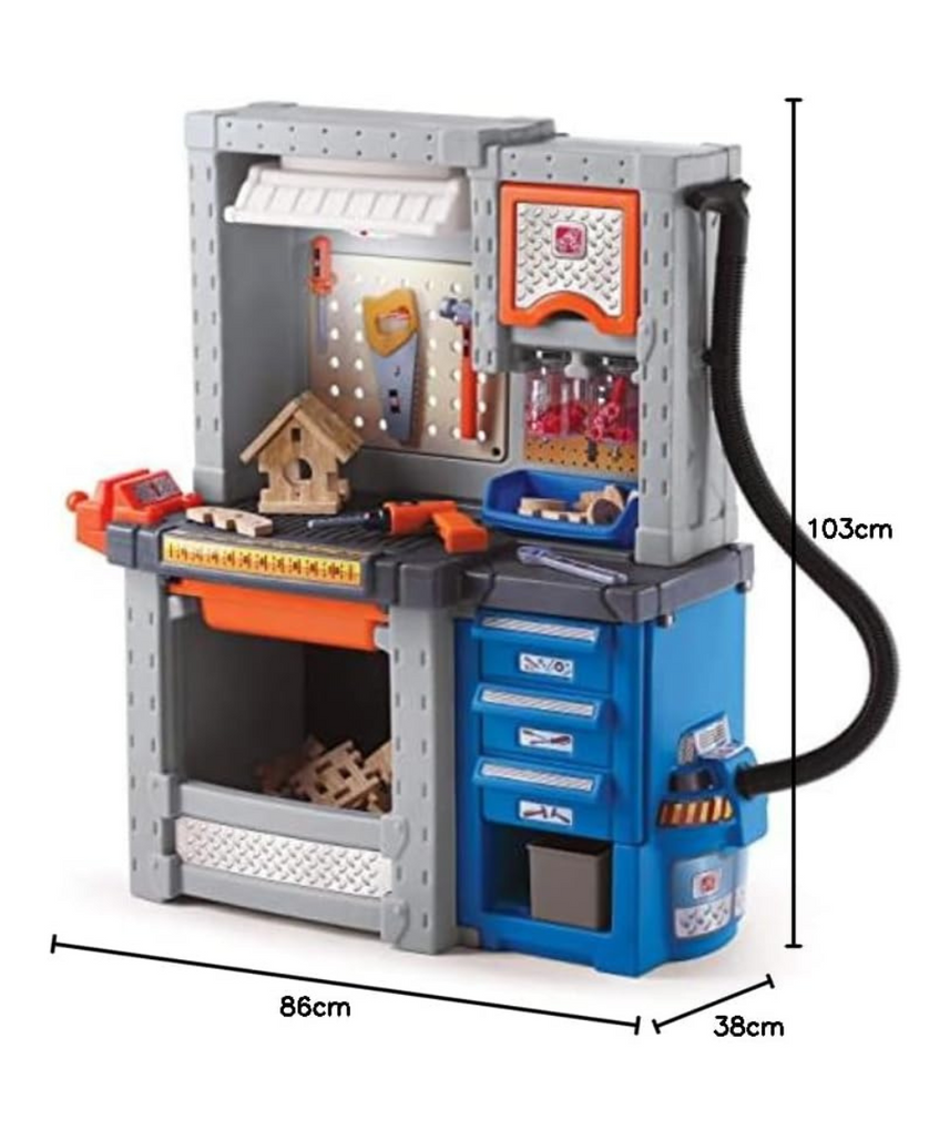 Step2 Deluxe Workshop 706000, Kids Role Play Workbench, Realistic Tools & Accessories, Durafoam Wood Projects, Storage Cabinets, Neutral/Earthy Tones, Ages 3+