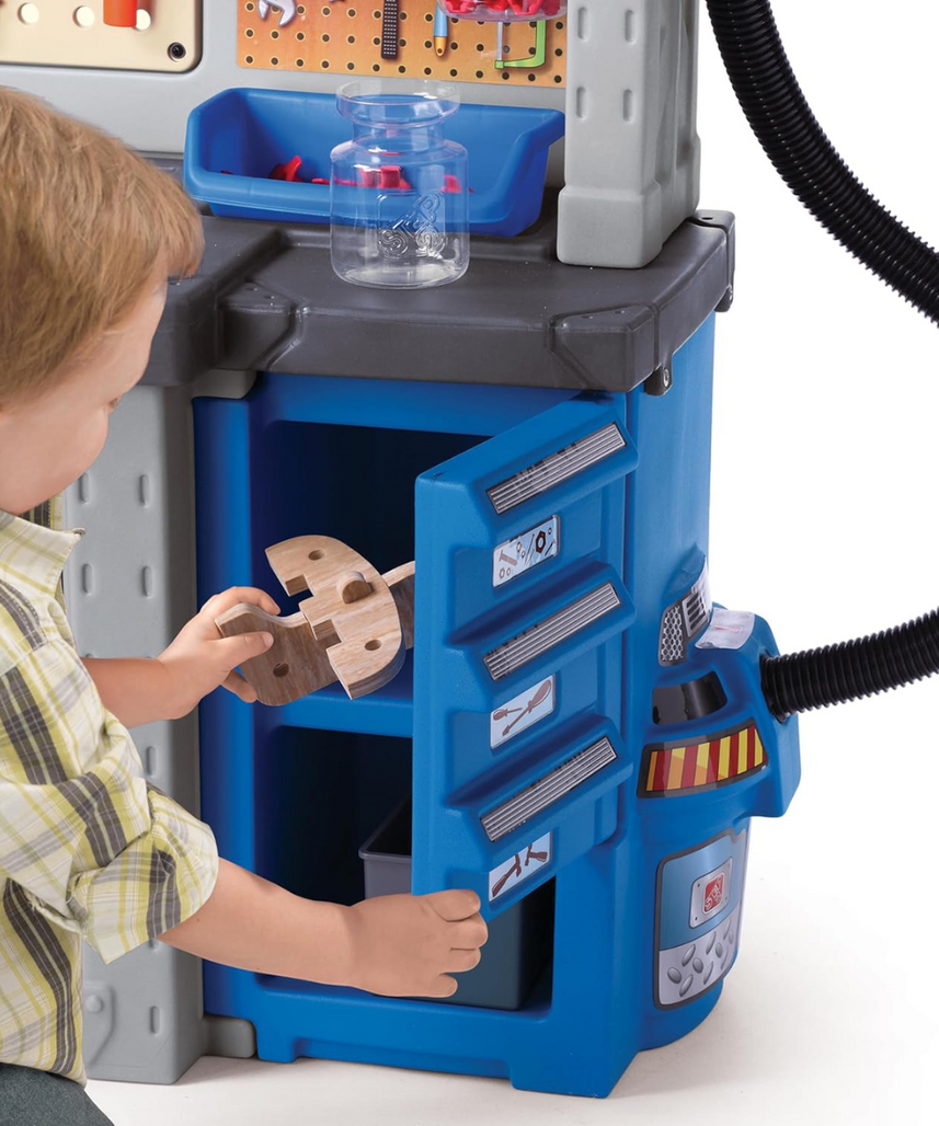 Step2 Deluxe Workshop 706000, Kids Role Play Workbench, Realistic Tools & Accessories, Durafoam Wood Projects, Storage Cabinets, Neutral/Earthy Tones, Ages 3+