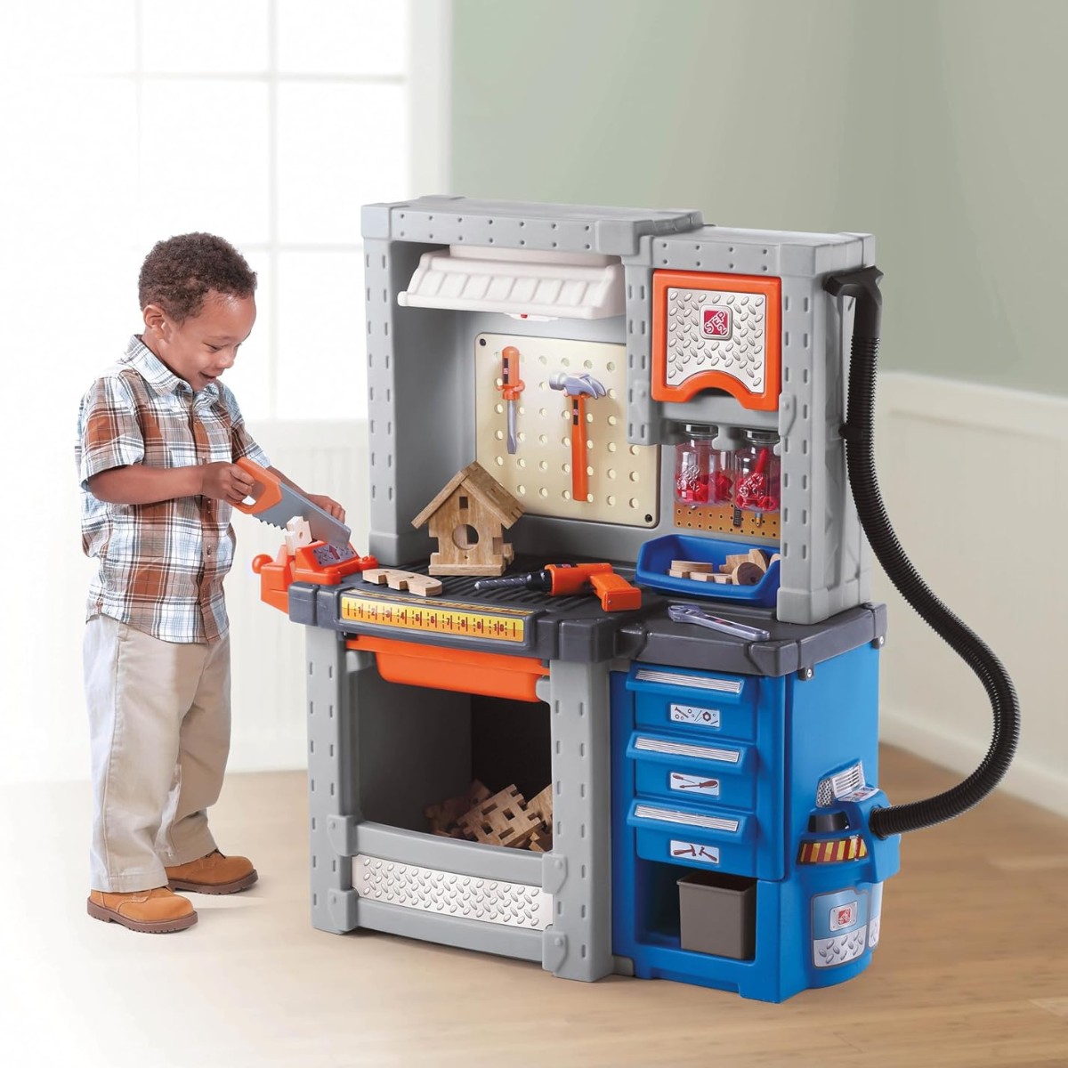 Step2 Deluxe Workshop 706000, Kids Role Play Workbench, Realistic Tools & Accessories, Durafoam Wood Projects, Storage Cabinets, Neutral/Earthy Tones, Ages 3+