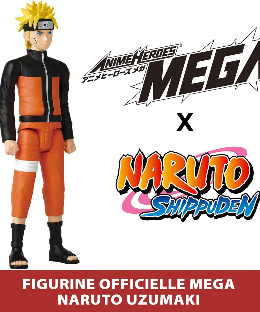 Bandai - Anime Heroes - Naruto Shippuden - Manga Figure Anime Heroes Mega 30 cm - Naruto Uzumaki - Official Naruto Licence - Large Articulated Naruto Figure - Toy for Children from 4 Years - 38151