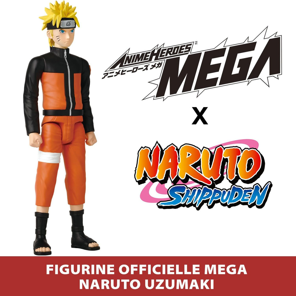 Bandai - Anime Heroes - Naruto Shippuden - Manga Figure Anime Heroes Mega 30 cm - Naruto Uzumaki - Official Naruto Licence - Large Articulated Naruto Figure - Toy for Children from 4 Years - 38151