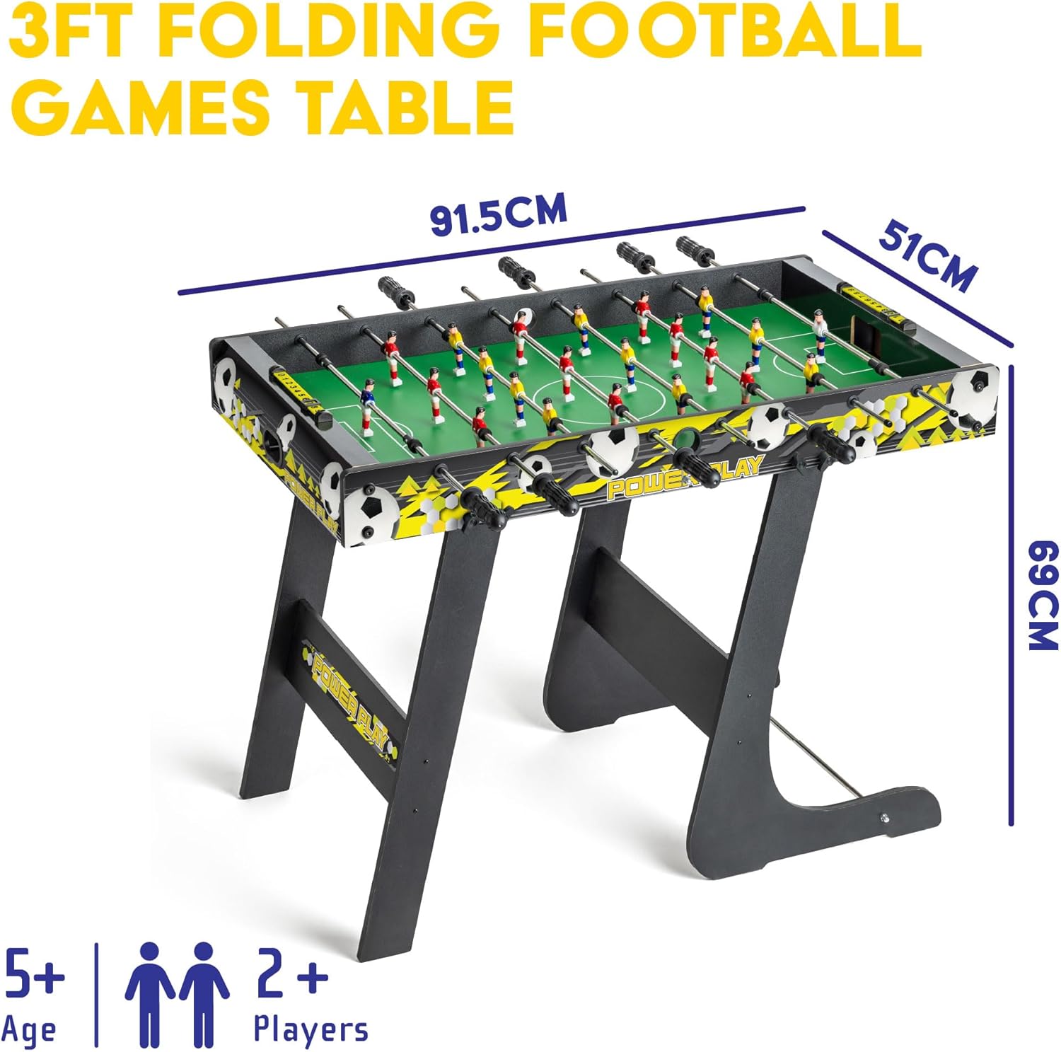 Powerplay 3ft Folding Football Table Game, Mini Table Football for Kids and Adults, Compact Foosball Table, Portable Design with Easy Storage, Indoor Game Table for Boys and Girls 5 Years+