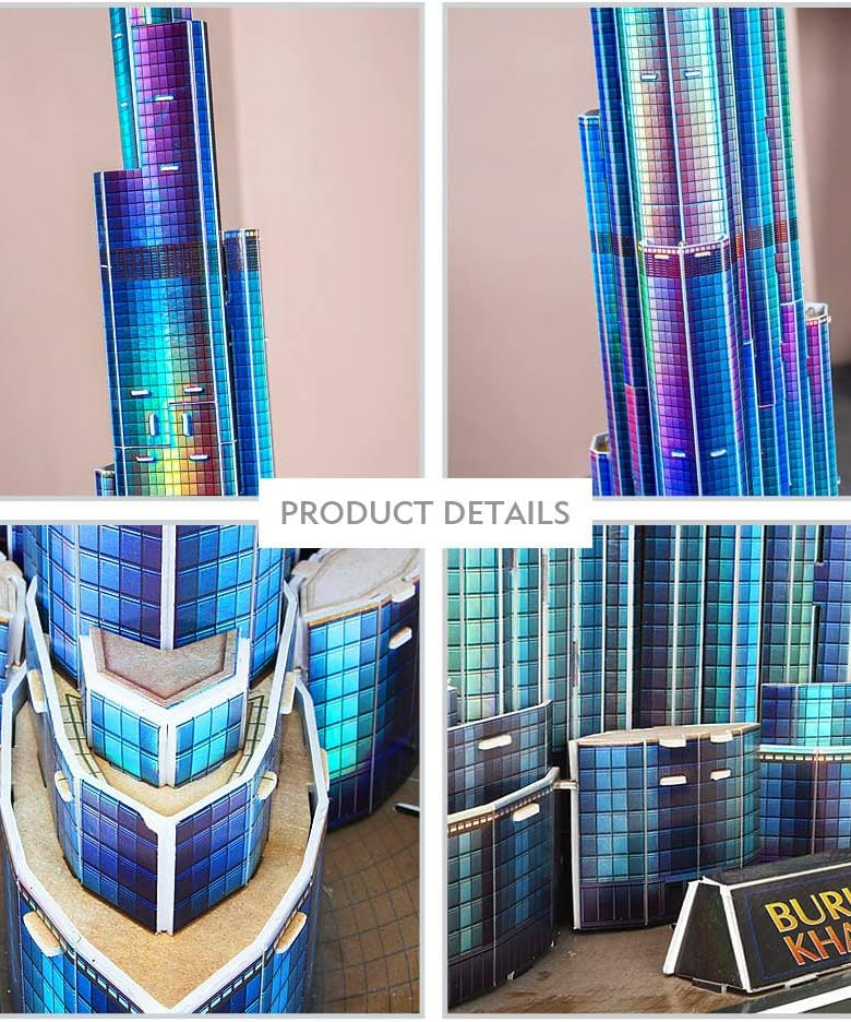 CubicFun 3D Puzzle LED Burj Khalifa Dubai Model Kit 136 Pieces Architecture Building Set for Adults + Teens Souvenir Display Gift