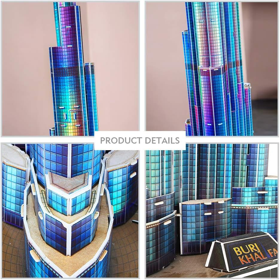 CubicFun 3D Puzzle LED Burj Khalifa Dubai Model Kit 136 Pieces Architecture Building Set for Adults + Teens Souvenir Display Gift
